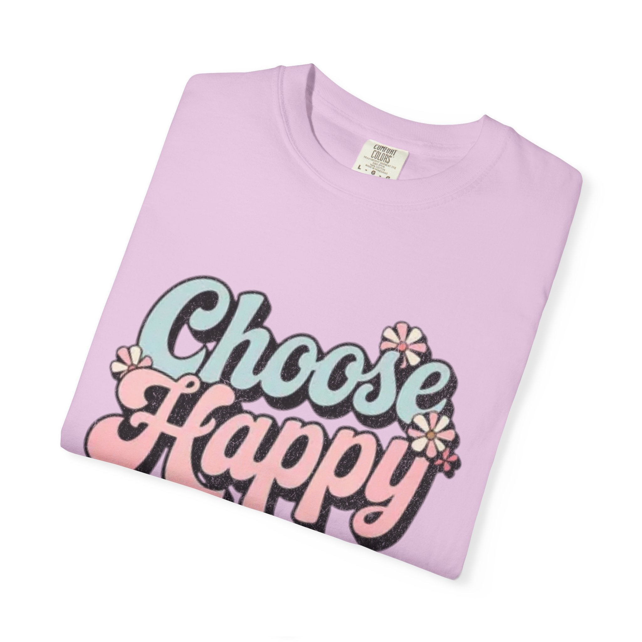 Choose Happy retro script shirt | Textured Positive message tee, pastel floral design