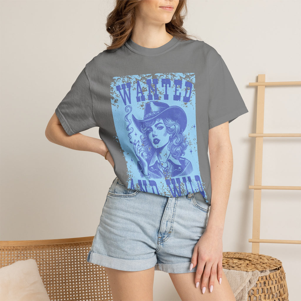 Wanted and Wild Cowboy Cowgirl  Textured T-Shirt