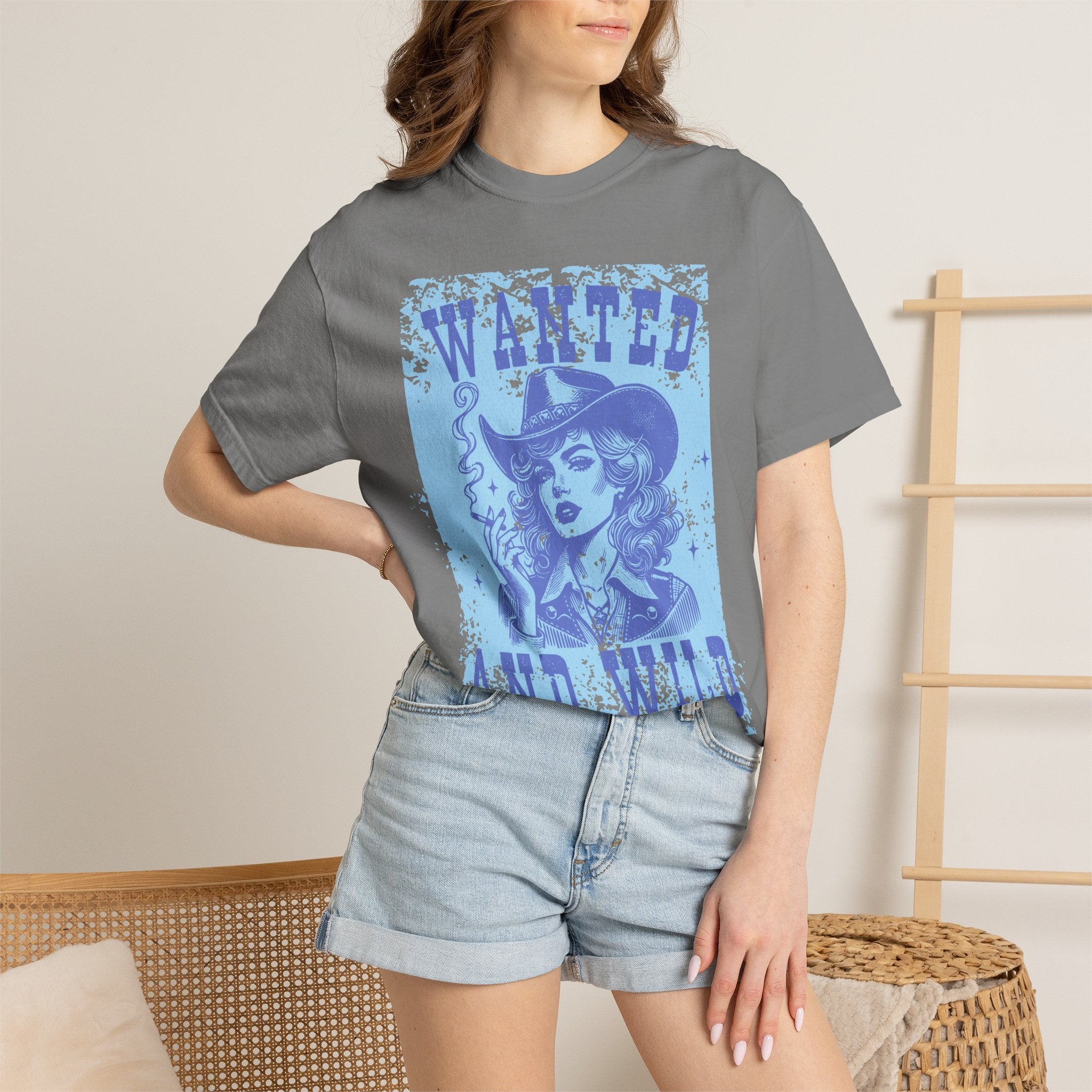 Wanted and Wild Cowboy Cowgirl  Textured T-Shirt