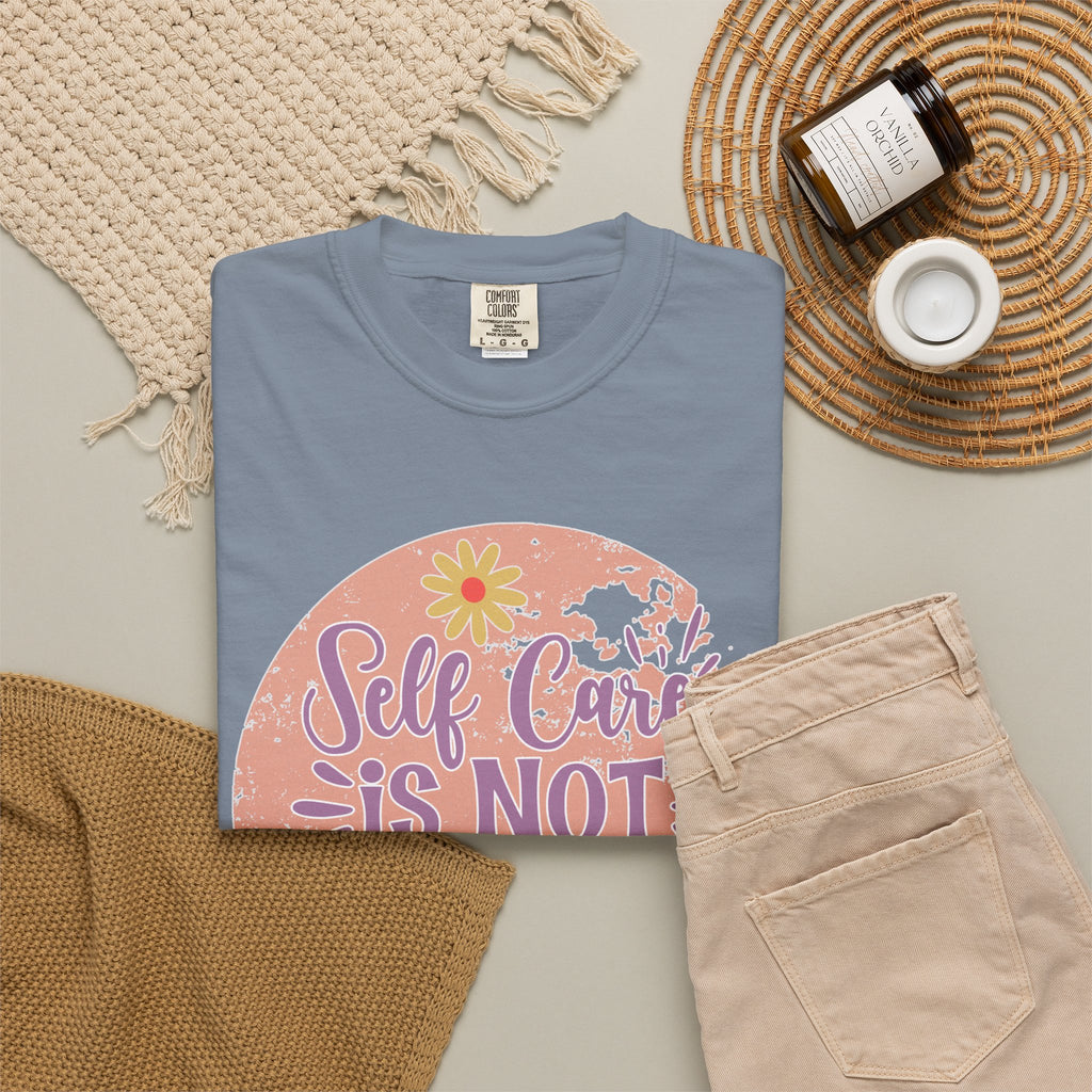 Self Care Is Not Selfish Texture  T-Shirt — Floral Mental Health Awareness Tee