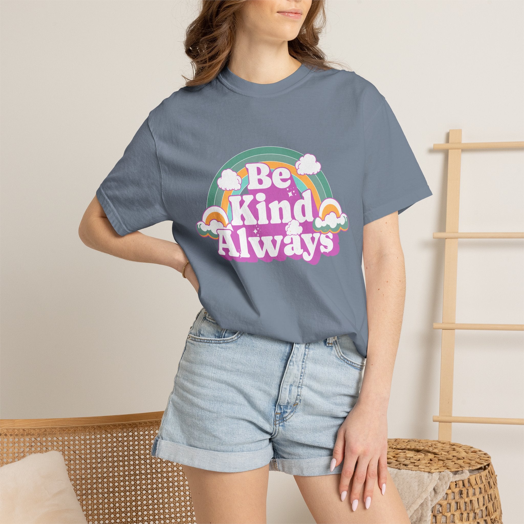 Be Kind Always Textured T-Shirt — Retro Rainbow Positive Message Tee