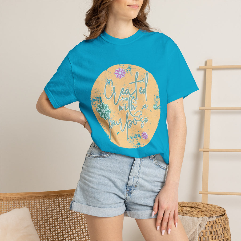 Created with a Purpose T-shirt |Textured Floral Handlettering Circle Design