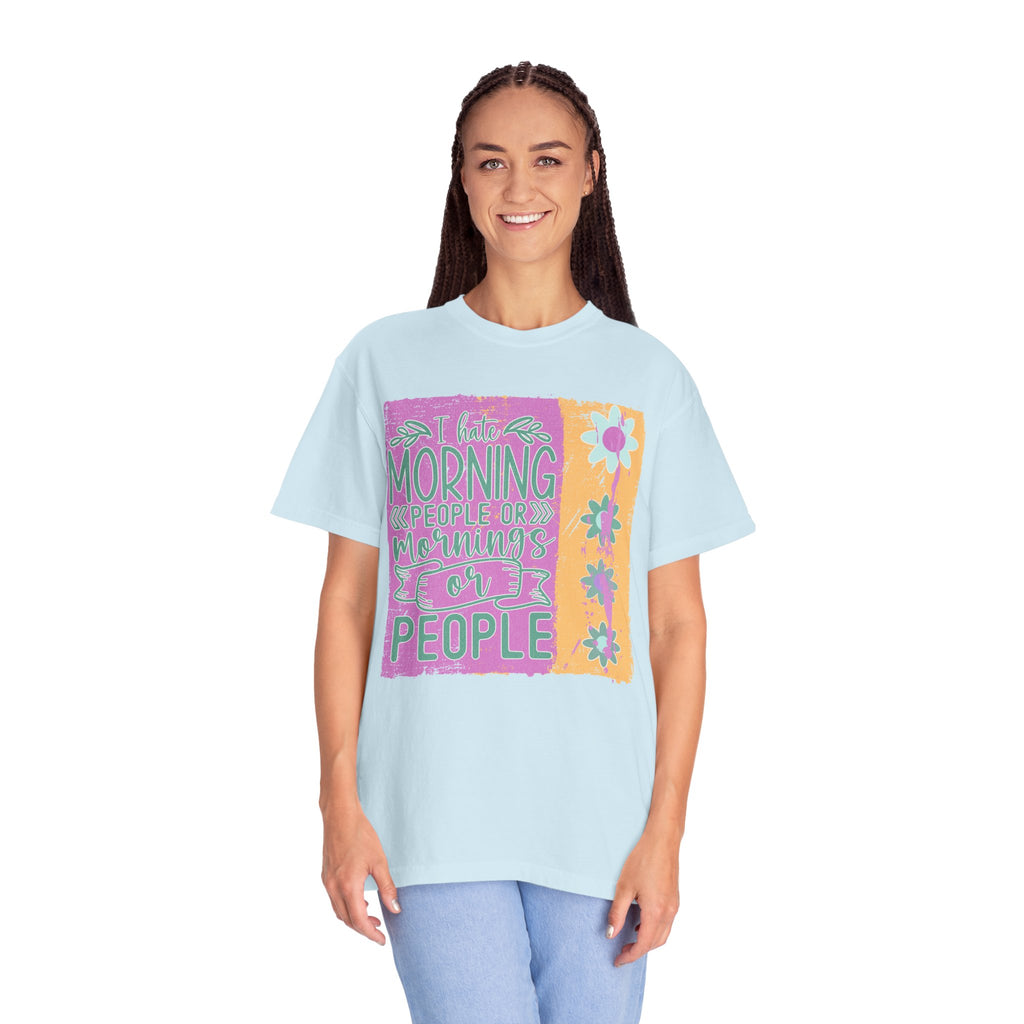 I Hate Morning People Textured  Shirt — Retro Flower Graphic Tee