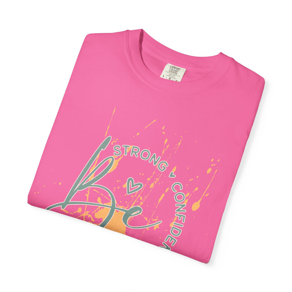 Textured Joy Script T-Shirt — “Be” Positive Graphic Tee: Strong • Confident • Positive