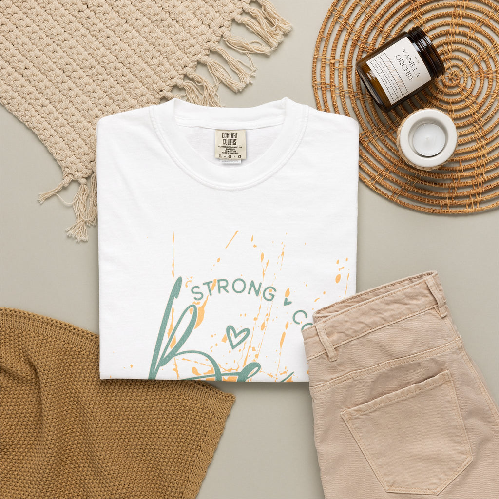 Textured Joy Script T-Shirt — “Be” Positive Graphic Tee: Strong • Confident • Positive