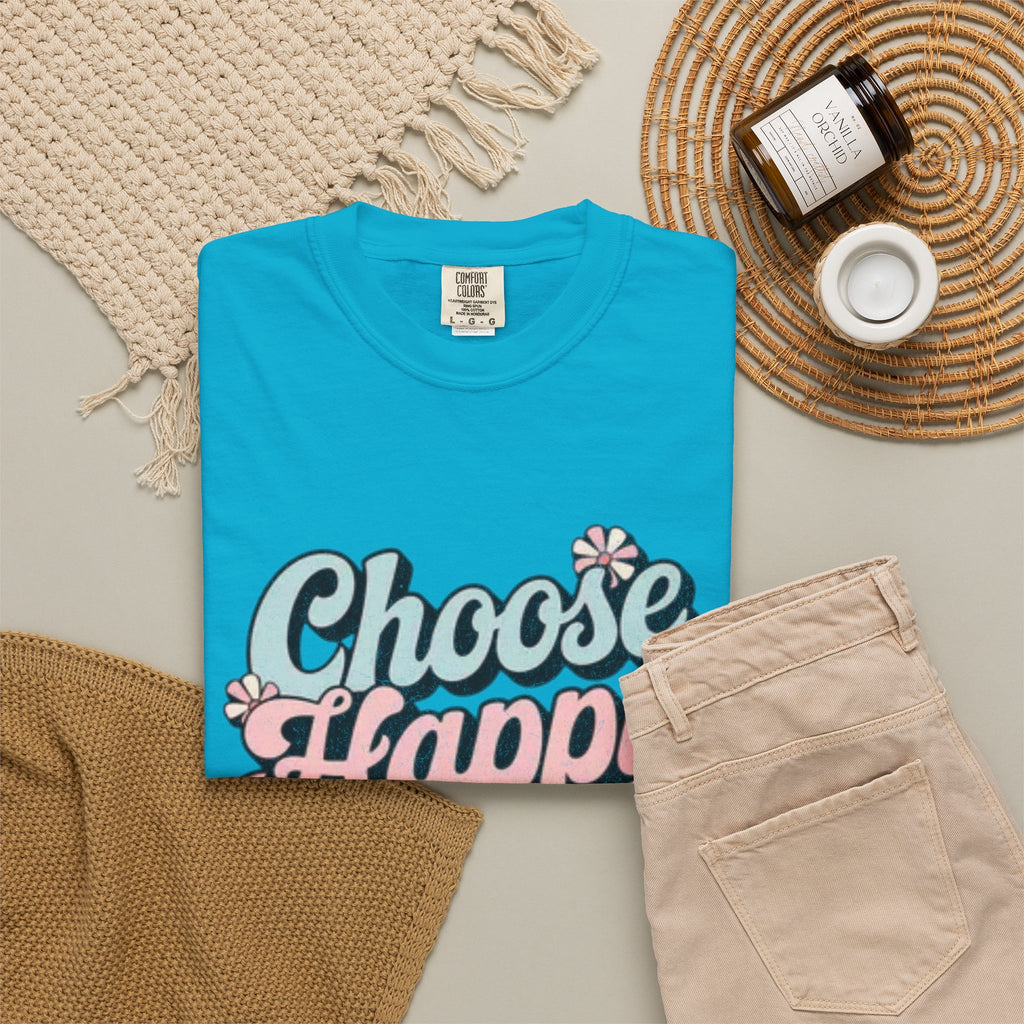 Choose Happy retro script shirt | Textured Positive message tee, pastel floral design