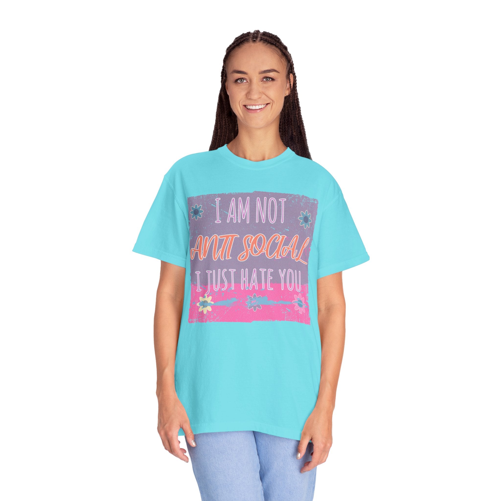 Textured Graphic T-Shirt — "I Am Not Anti Social I Just Hate You" Retro Floral Tee