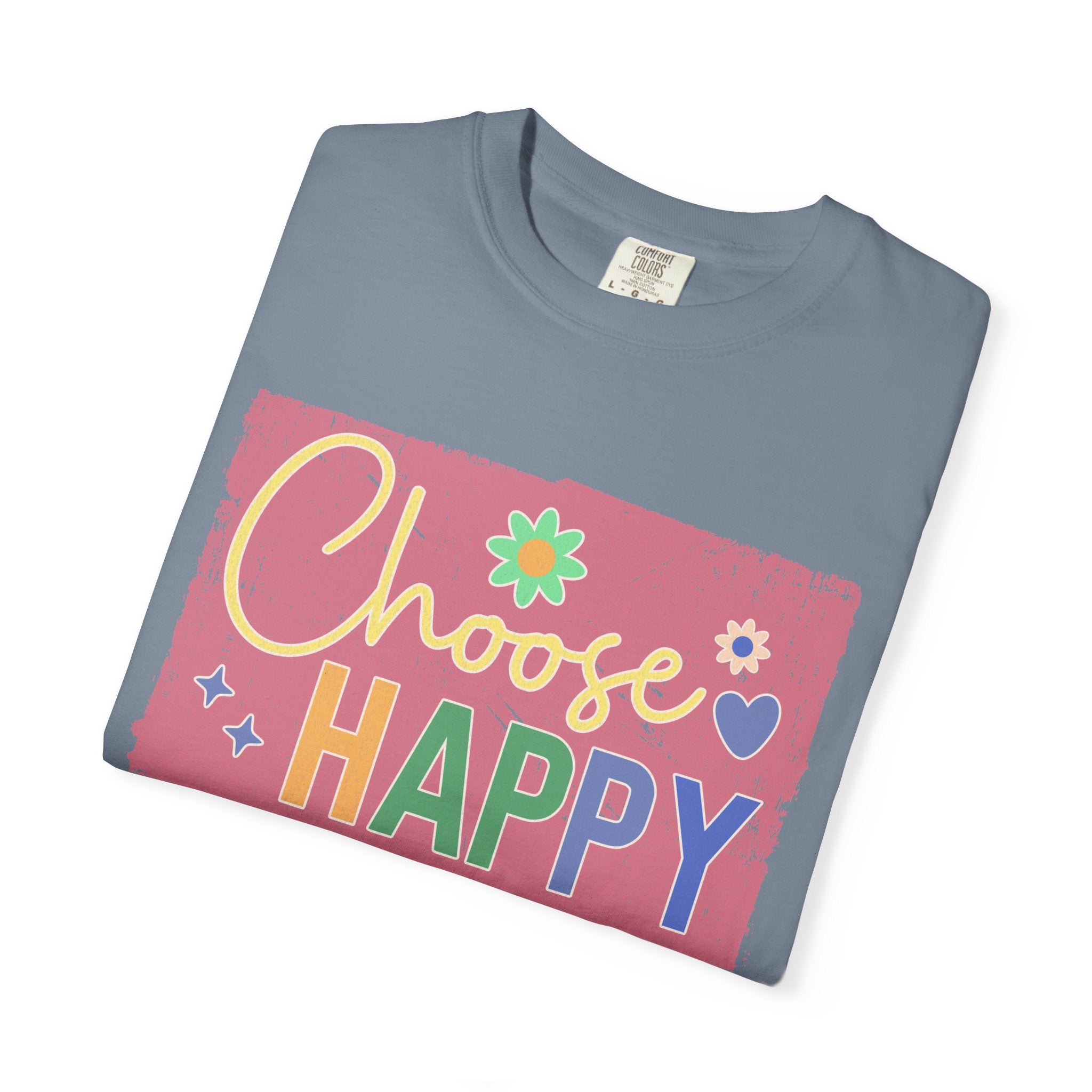 Choose Happy Textured T-Shirt – Retro Floral Positive Vibes Tee
