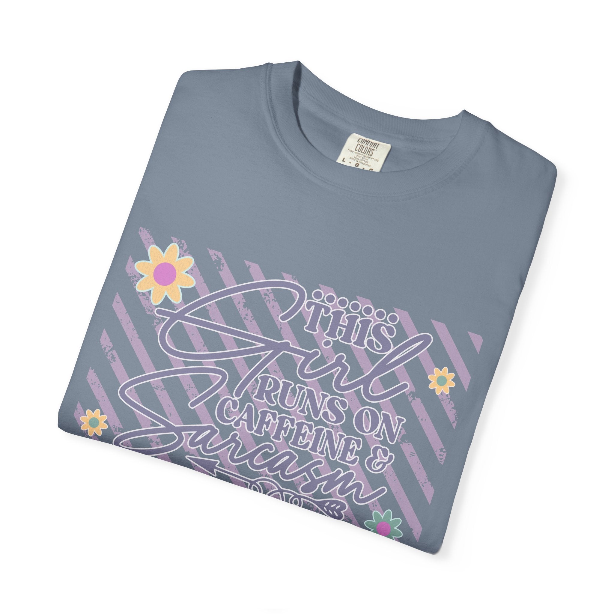 This Girl Runs On Caffeine & Sarcasm  — Textured Women's Graphic T-Shirt