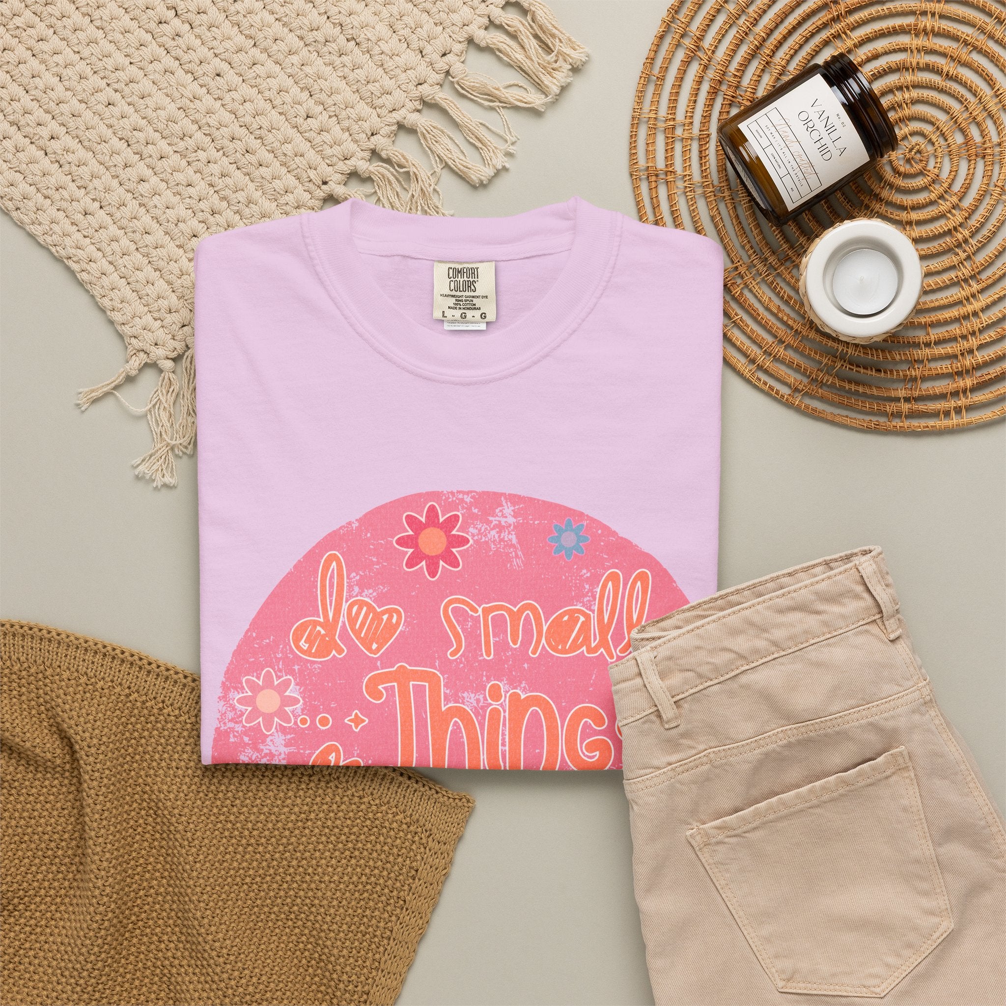 Textured T-Shirt — "Do Small Things With Great Love" Floral Circle Graphic