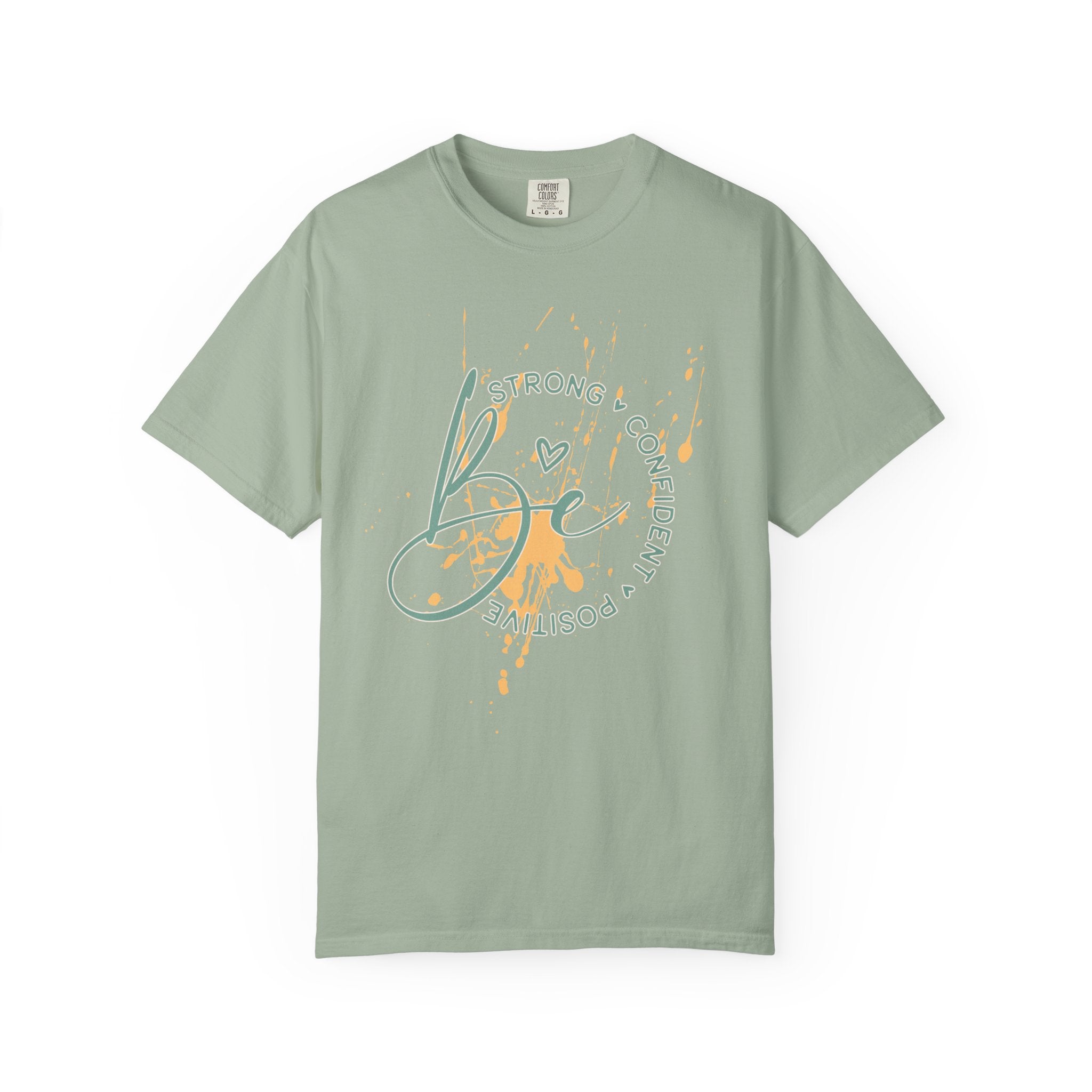 Textured Joy Script T-Shirt — “Be” Positive Graphic Tee: Strong • Confident • Positive