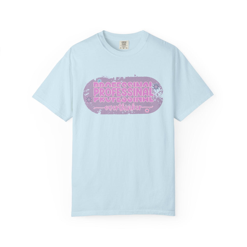Professional Overthinker  Floral Textured T-Shirt — Retro Pink Graphic Tee