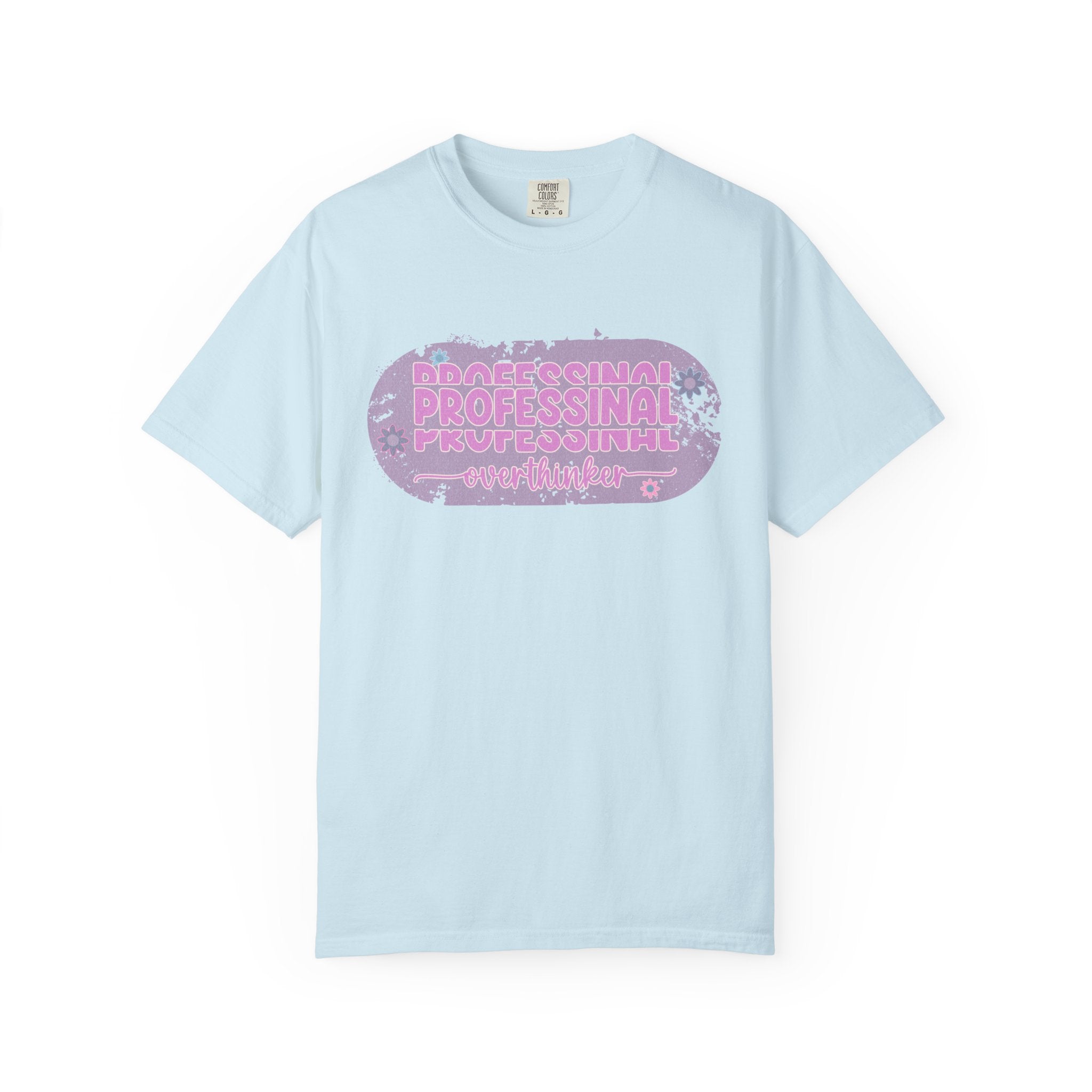 Professional Overthinker  Floral Textured T-Shirt — Retro Pink Graphic Tee