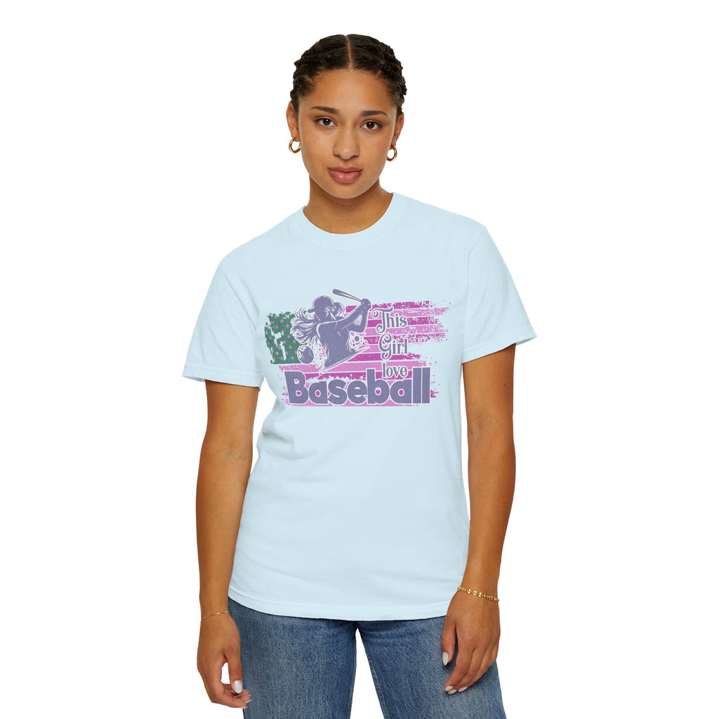 Girls Love Baseball Textured T-Shirt — Feminine Retro Baseball Tee