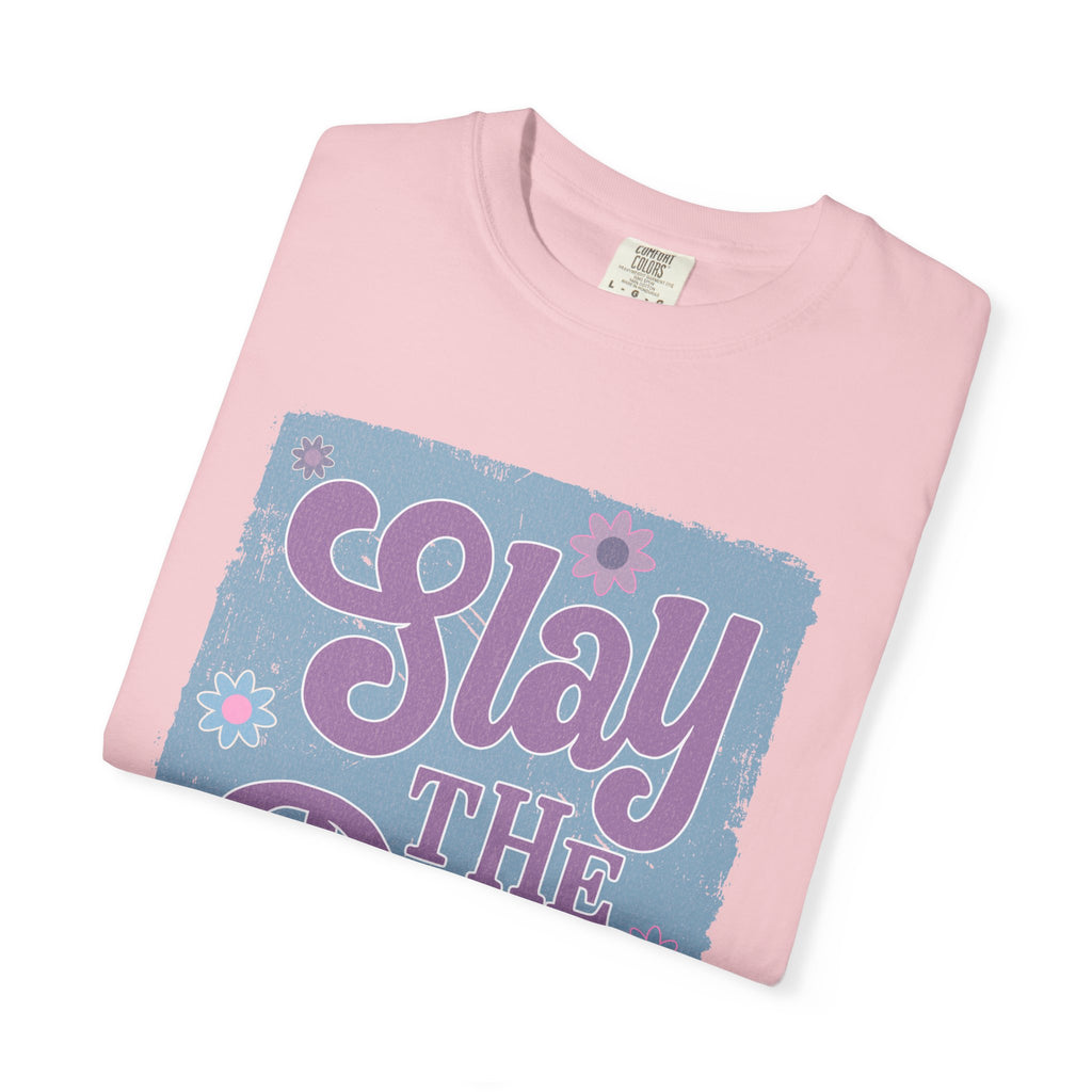 Textured Slay the Day Graphic T-Shirt — Retro Pastel Motivation Tee