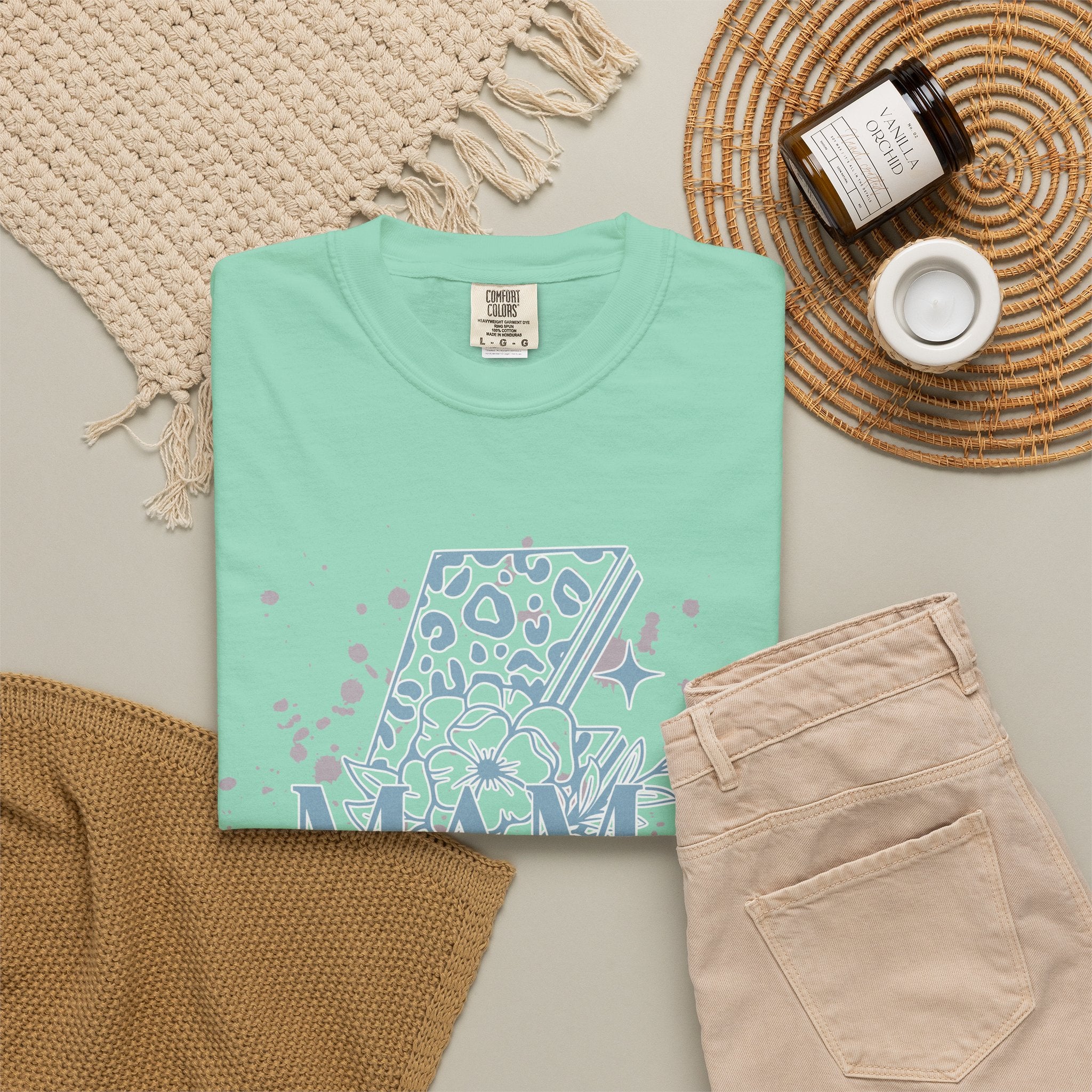 Mama Lightning Bolt Textured Graphic Tee — Floral Leopard Rocker Mom T-Shirt