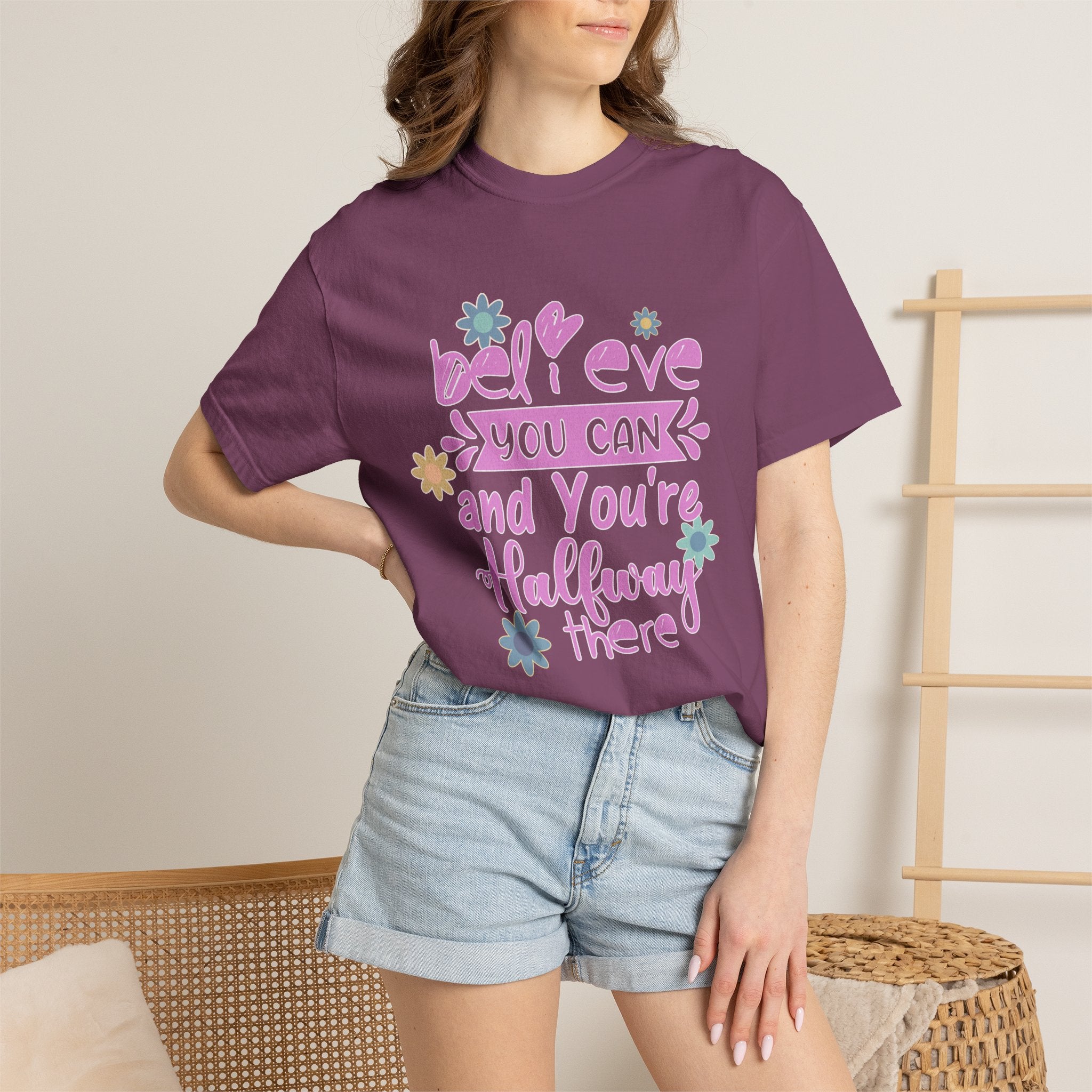 Textured Believe You Can T-Shirt — Inspirational Floral Motivational Tee