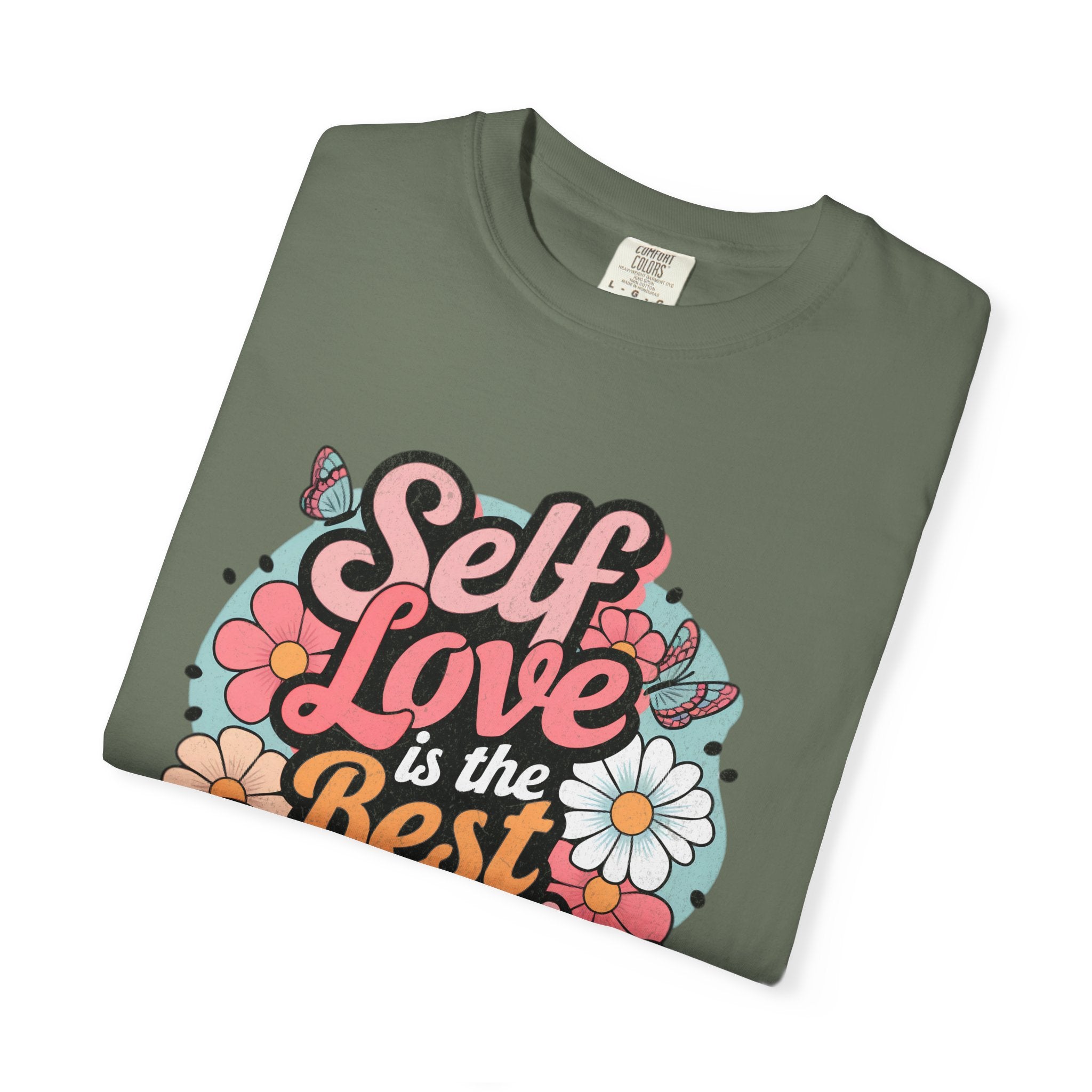 Self Love is the Best Medicine T-Shirt |Textured Floral Script Mental Health Design