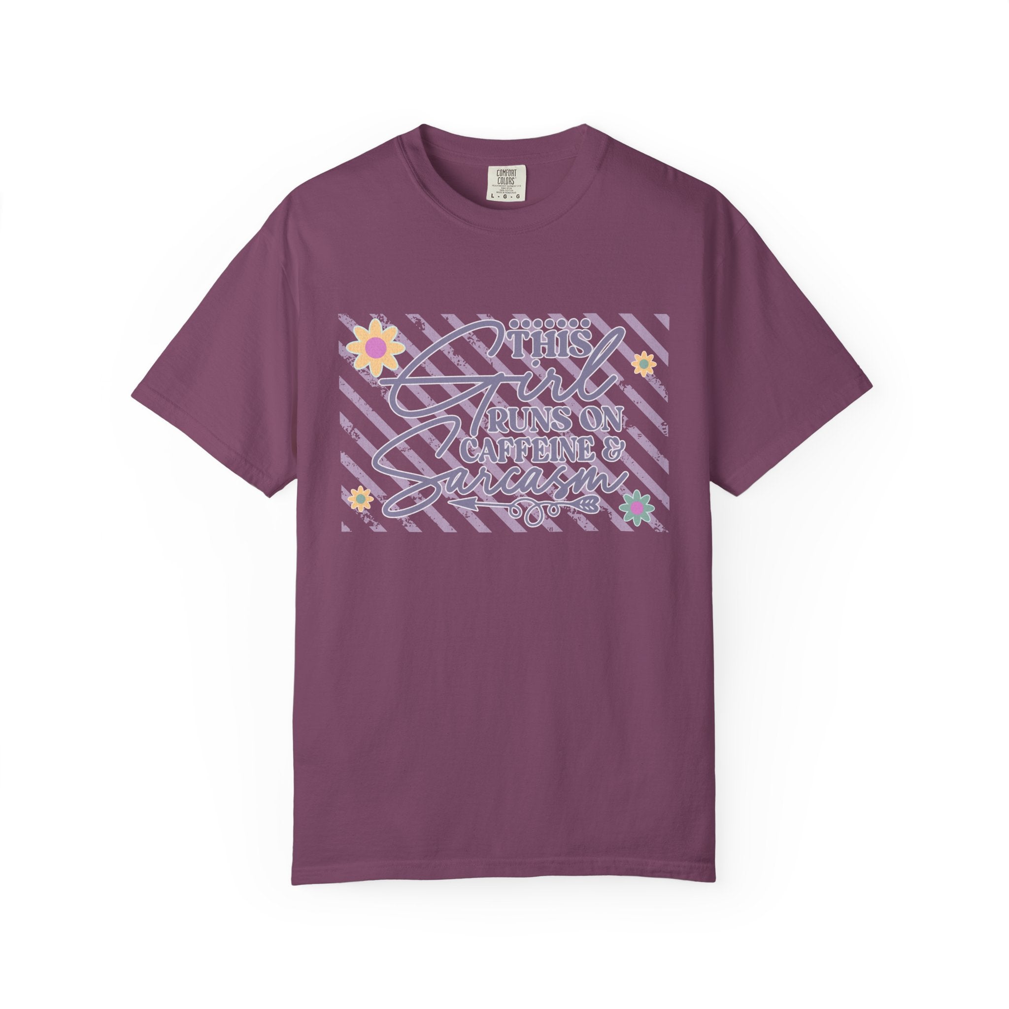 This Girl Runs On Caffeine & Sarcasm  — Textured Women's Graphic T-Shirt