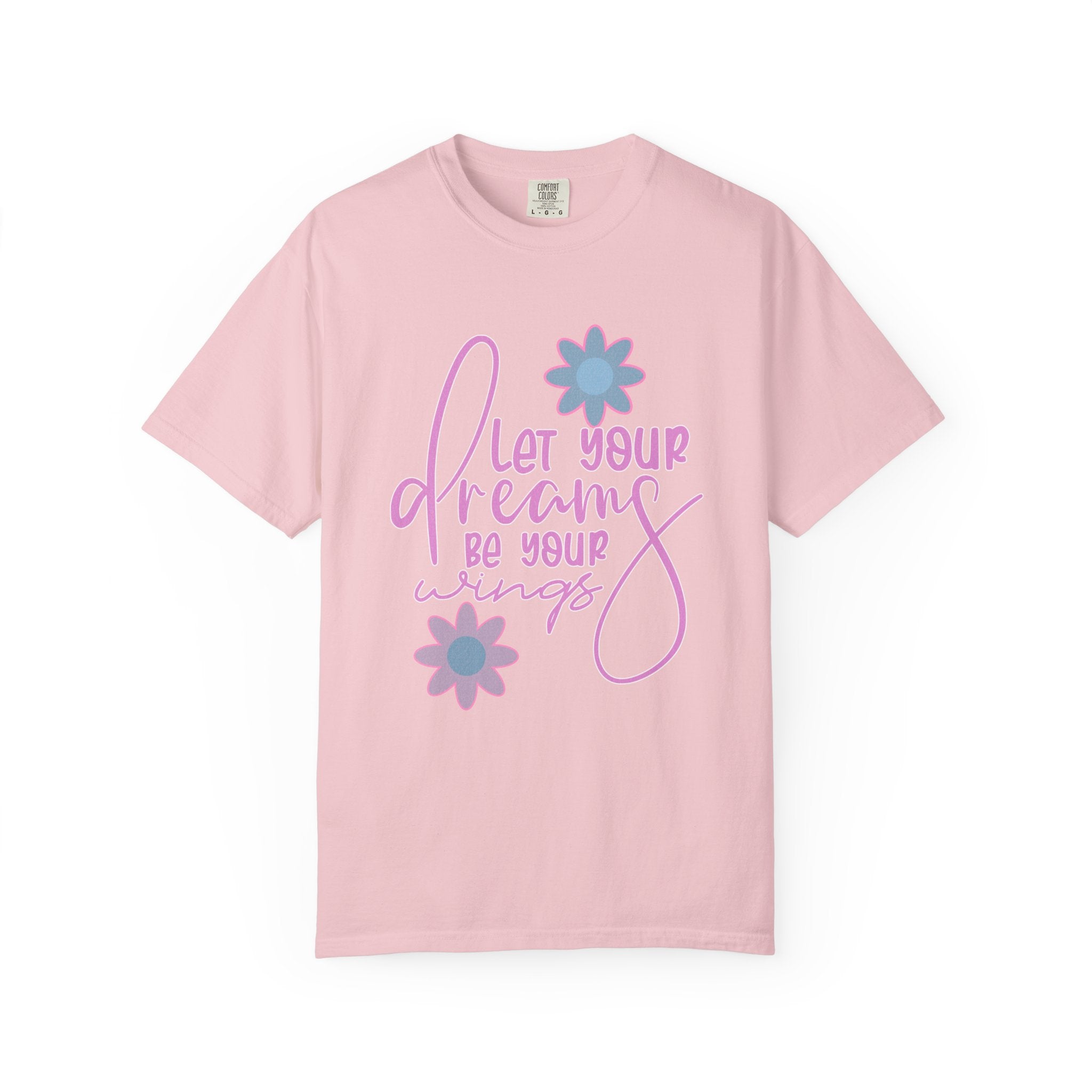 Textured Inspirational Floral Tee — "Let Your Dreams Be Your Wings"