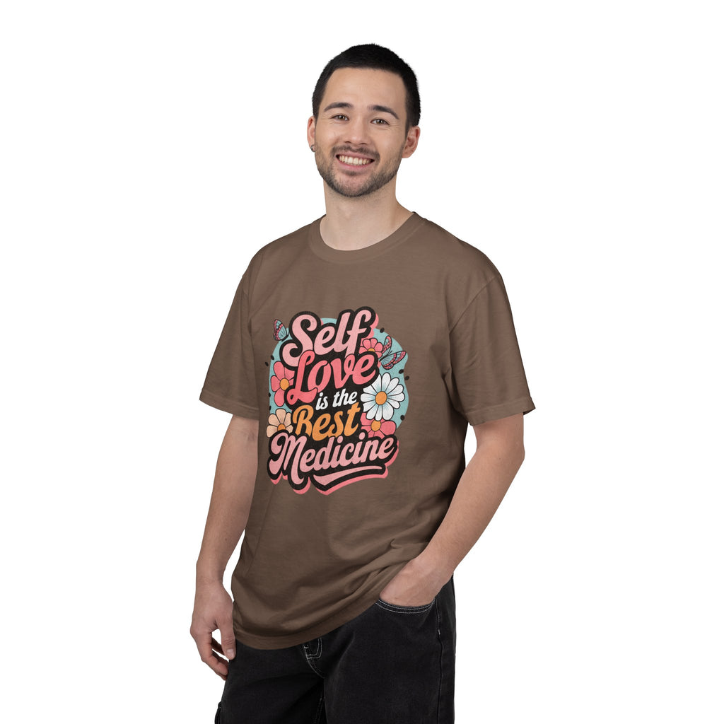 Self Love is the Best Medicine T-Shirt |Textured Floral Script Mental Health Design