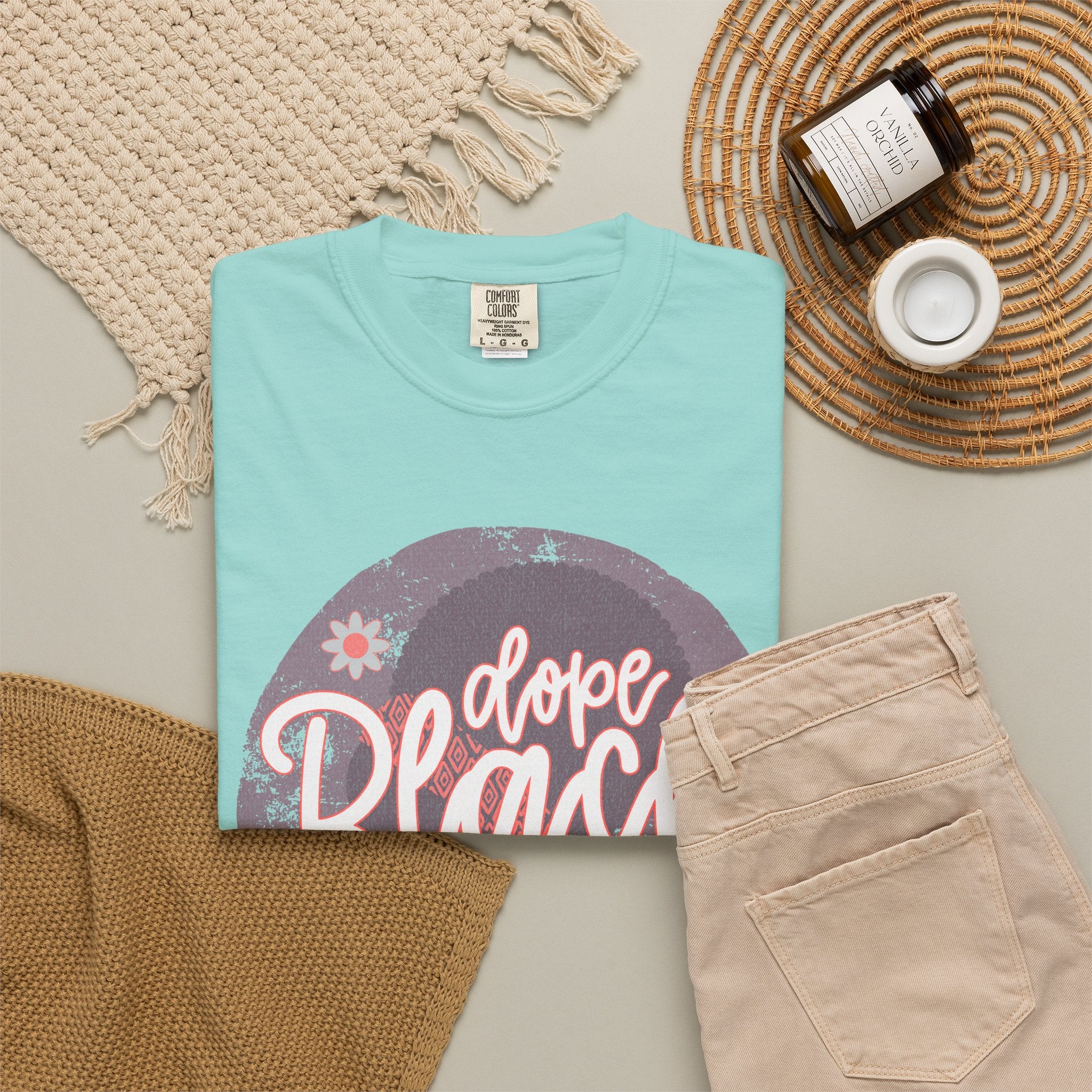 Dope Black Mom Textured T-Shirt — Floral Retro Circle Graphic for Proud Moms