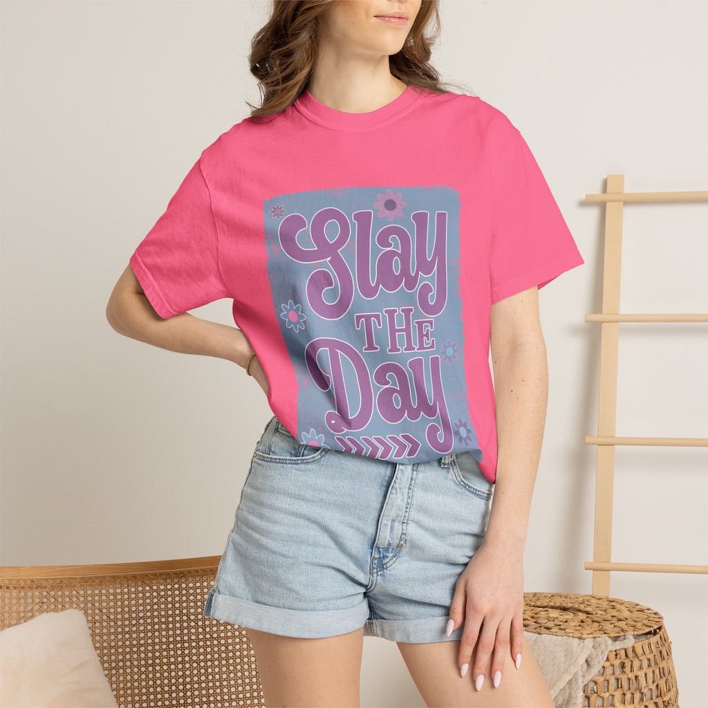 Textured Slay the Day Graphic T-Shirt — Retro Pastel Motivation Tee