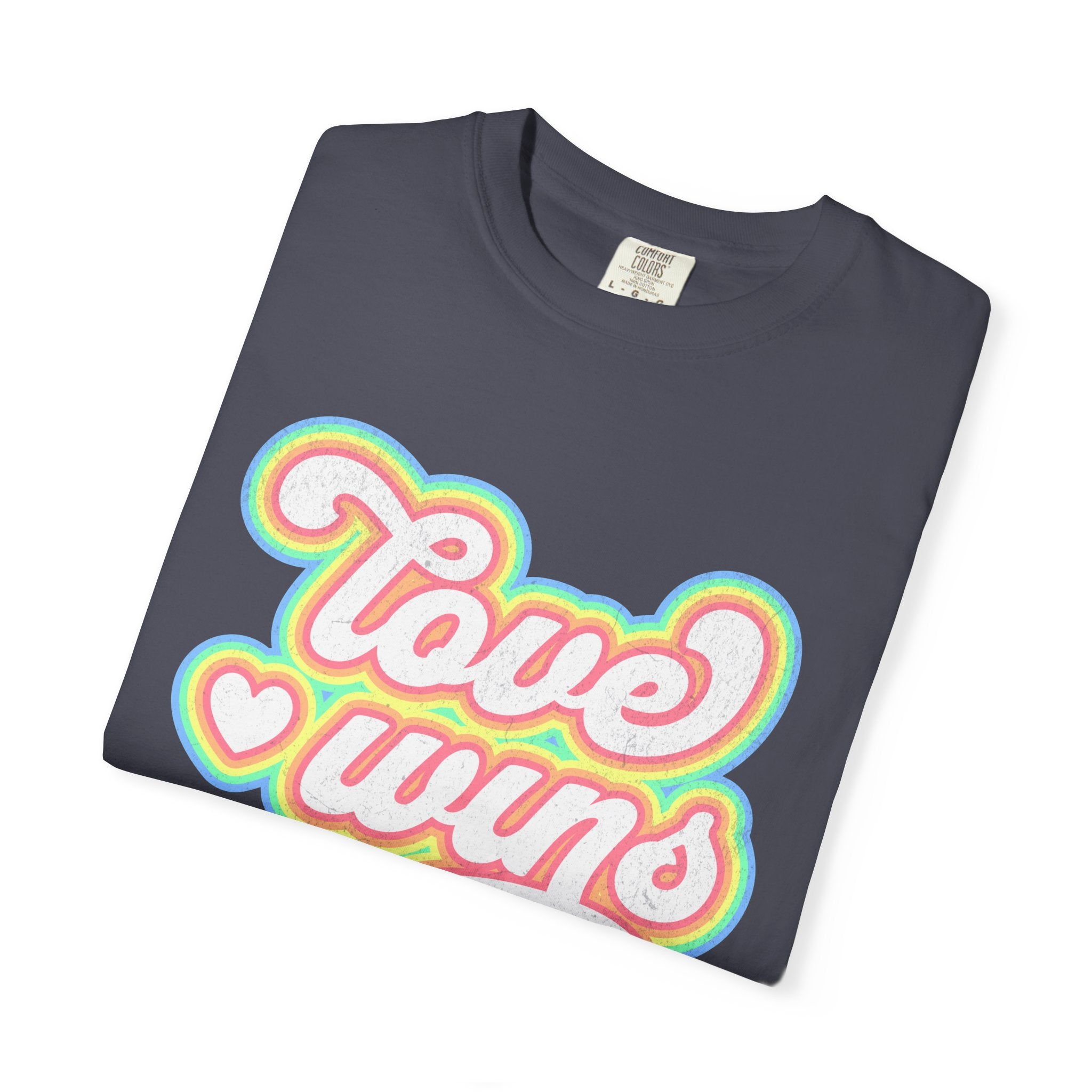Textured Retro 'Love Wins' T-Shirt — Rainbow Script Pride Tee