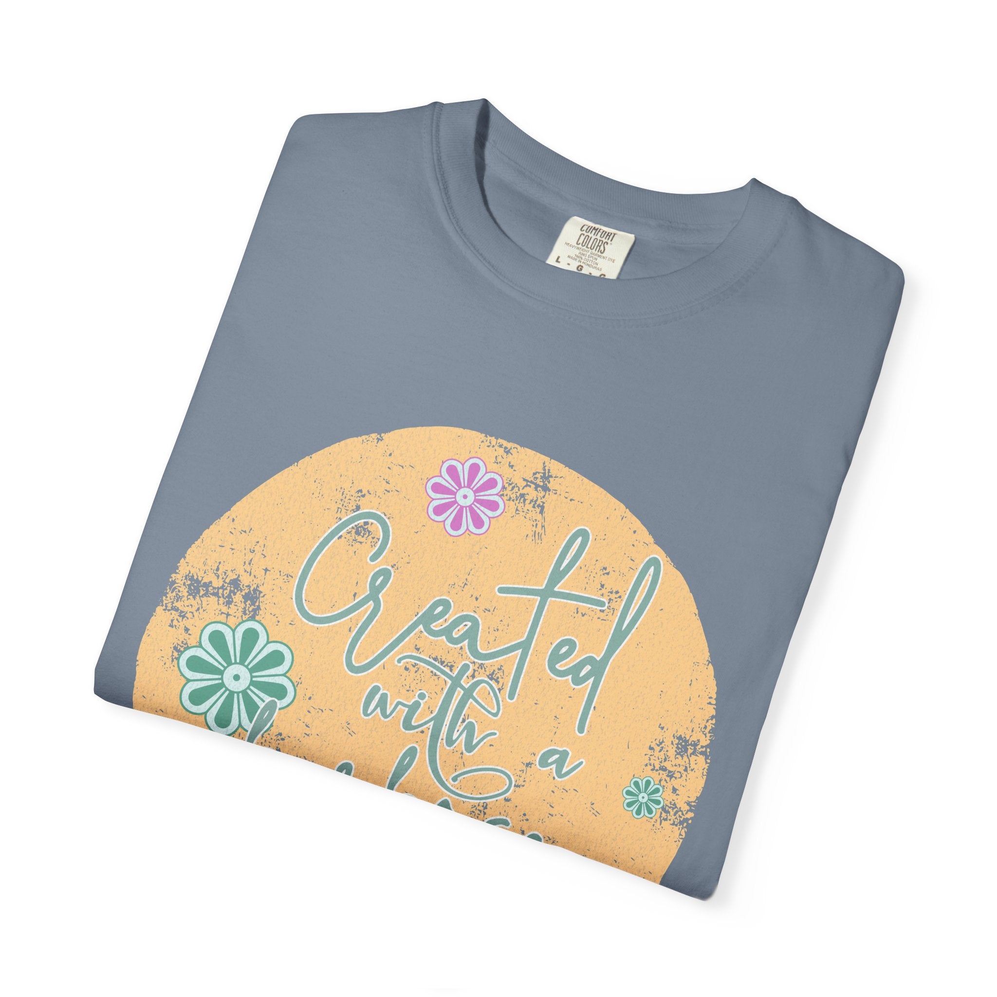 Created with a Purpose T-shirt |Textured Floral Handlettering Circle Design