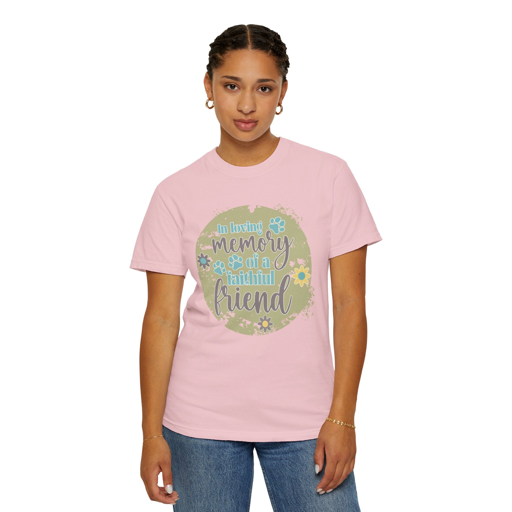 Textured Memorial Dog  Friend T-Shirt — "In Loving Memory of a Faithful Friend" Remembrance Tee
