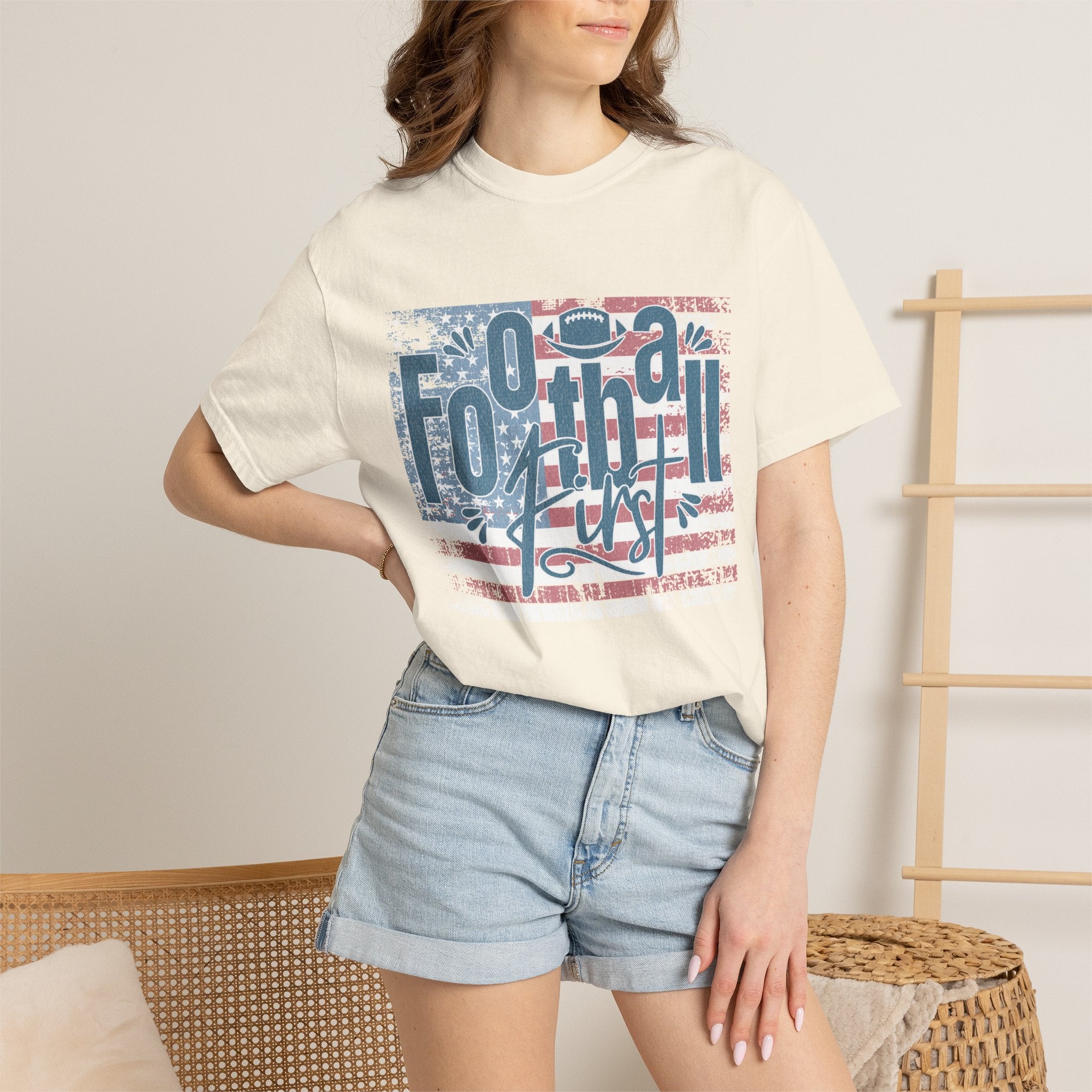Textured Retro Americana Football First Tee