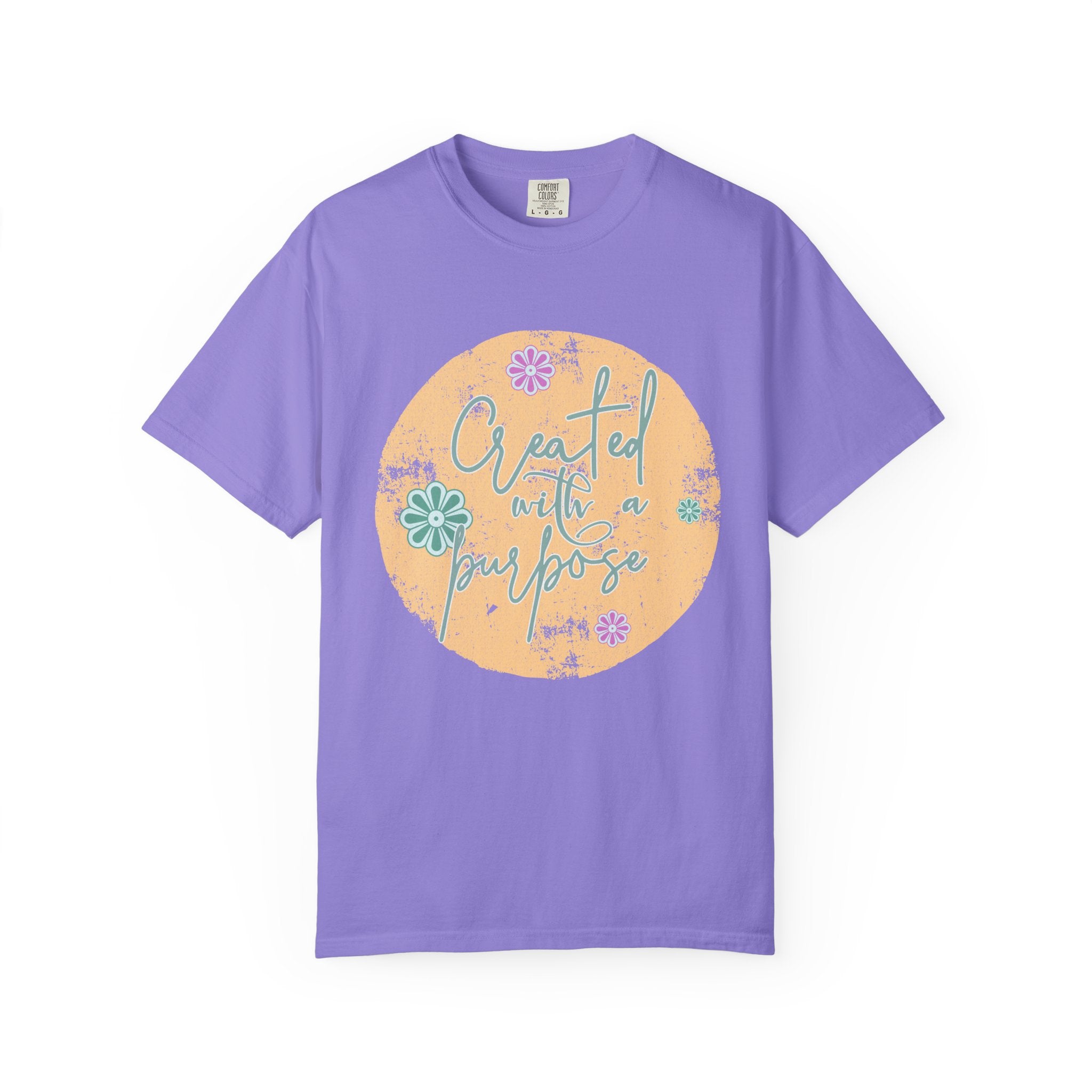 Created with a Purpose T-shirt |Textured Floral Handlettering Circle Design