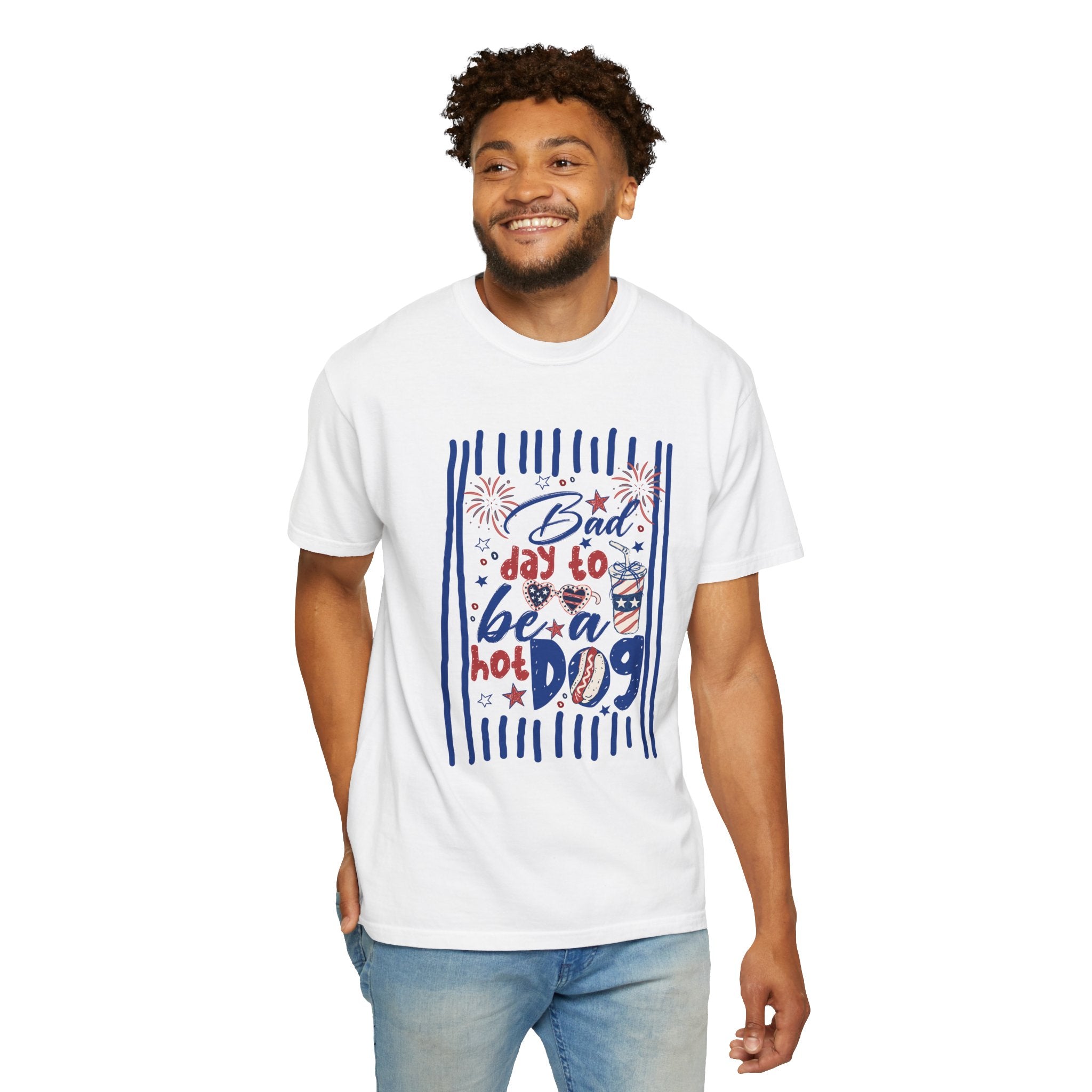 Hot Dog Patriotic Graphic T-Shirt — "Bad Day to Be a Hot Dog" 4th of July Tee