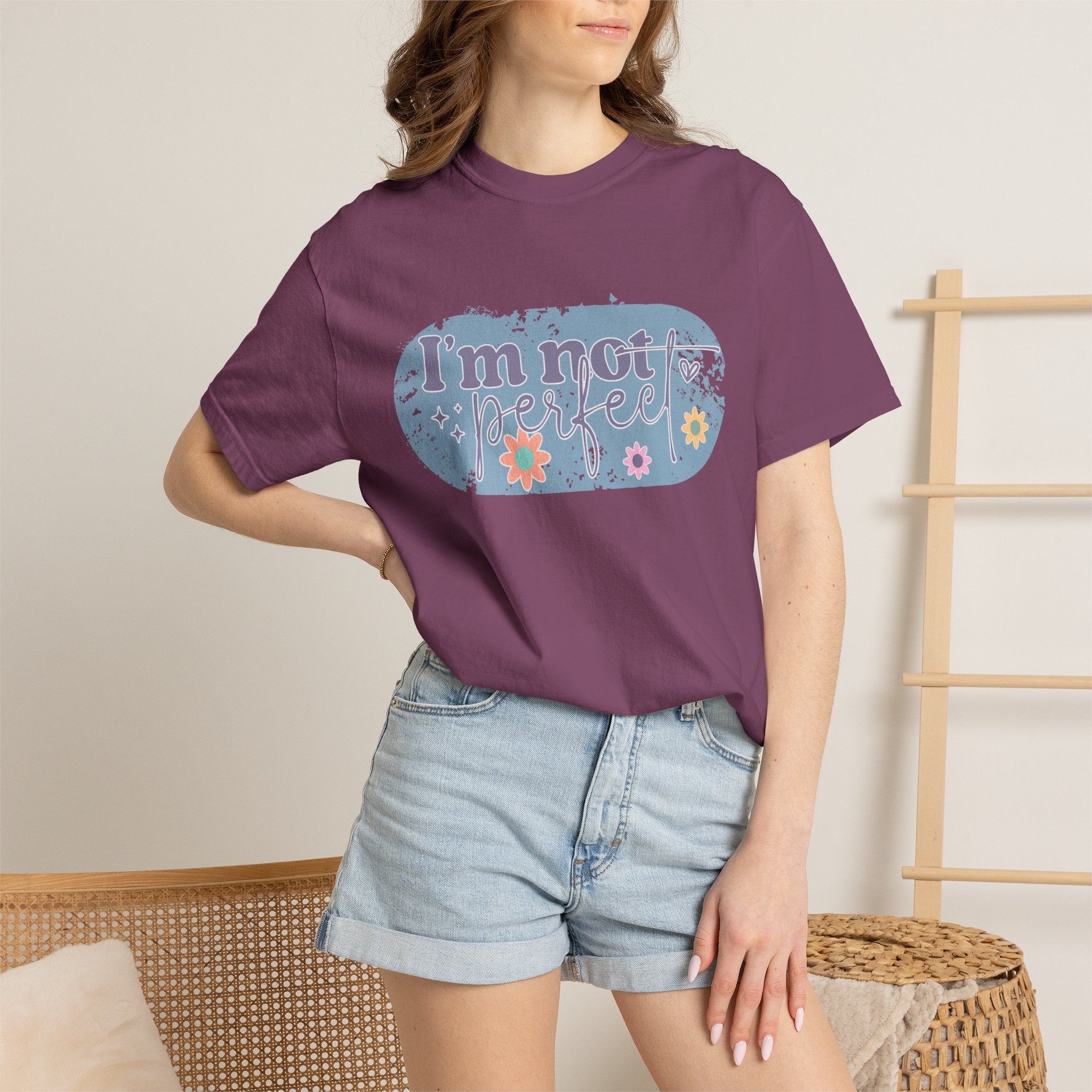 I'm Not Perfect Textured T-Shirt — Retro Floral Lazy Day Tee