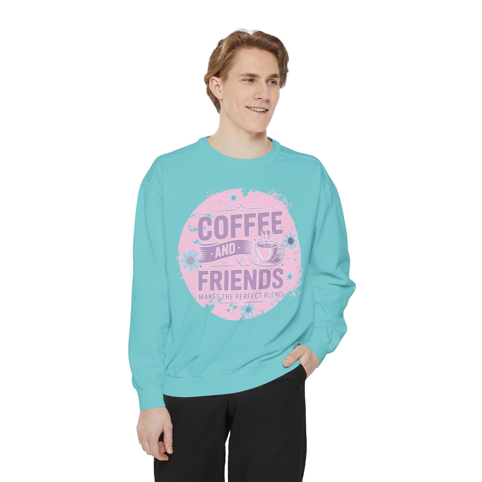 Coffee and Friends Sweatshirt — Cozy Floral Coffee Quote Crewneck
