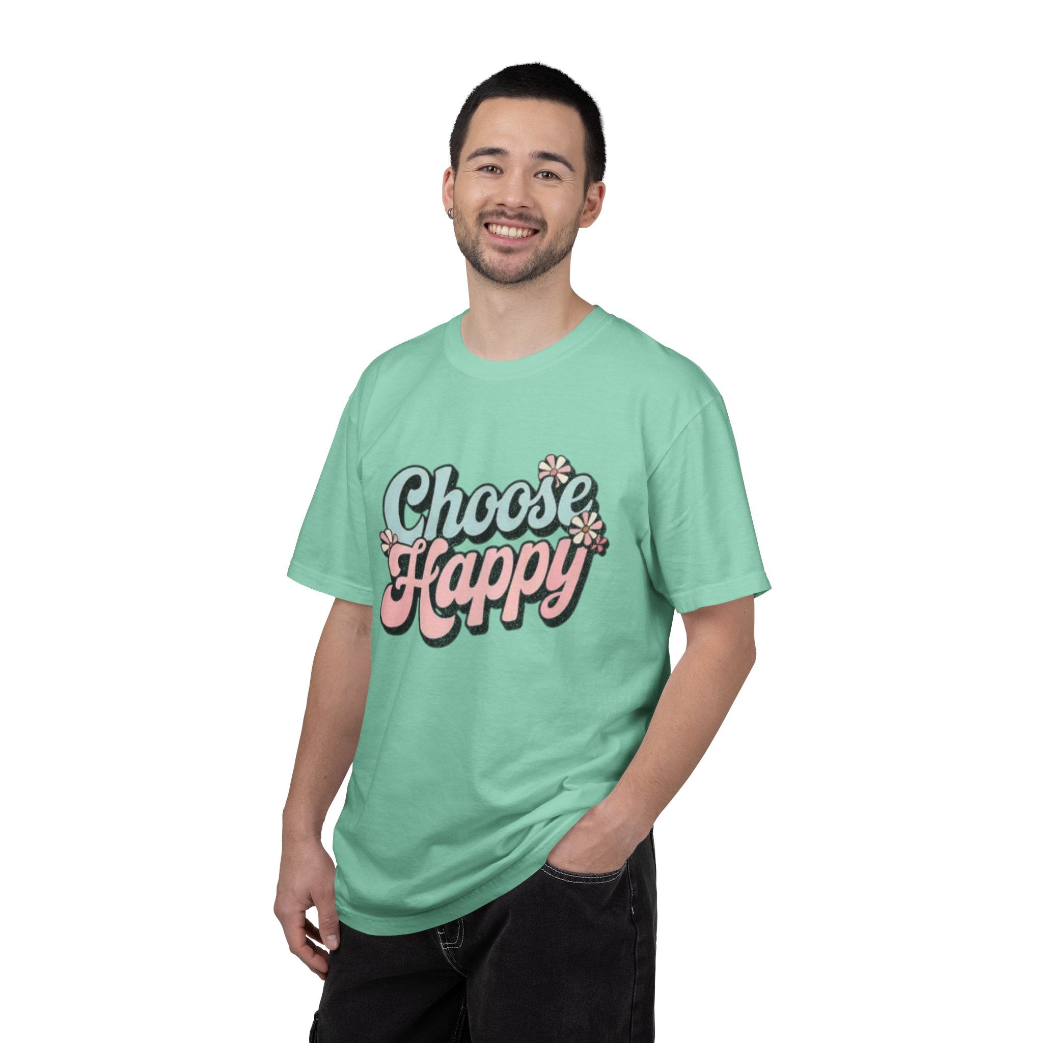 Choose Happy retro script shirt | Textured Positive message tee, pastel floral design