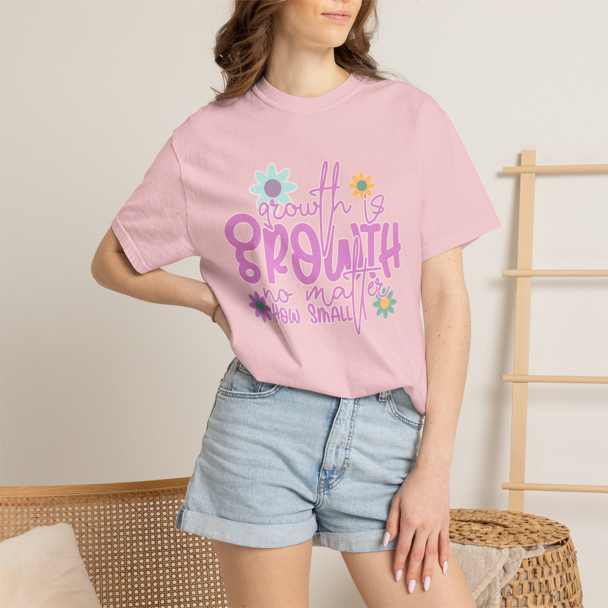 Textured Growth Is Growth T-Shirt — "Growth Is Growth No Matter How Small" Floral Tee