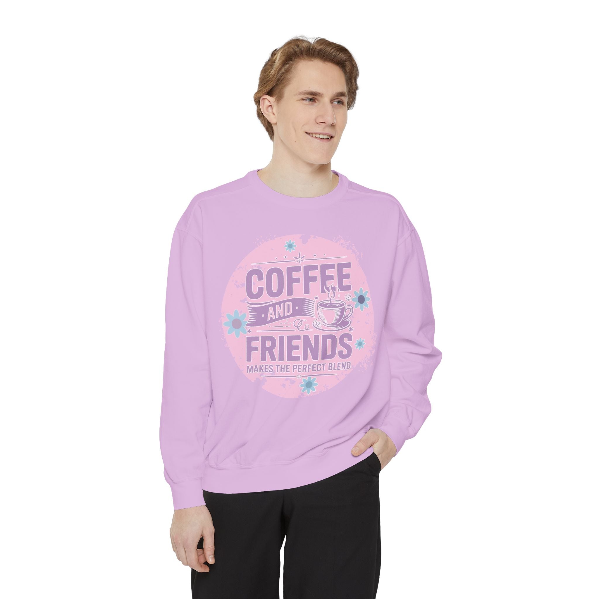 Coffee and Friends Sweatshirt — Cozy Floral Coffee Quote Crewneck