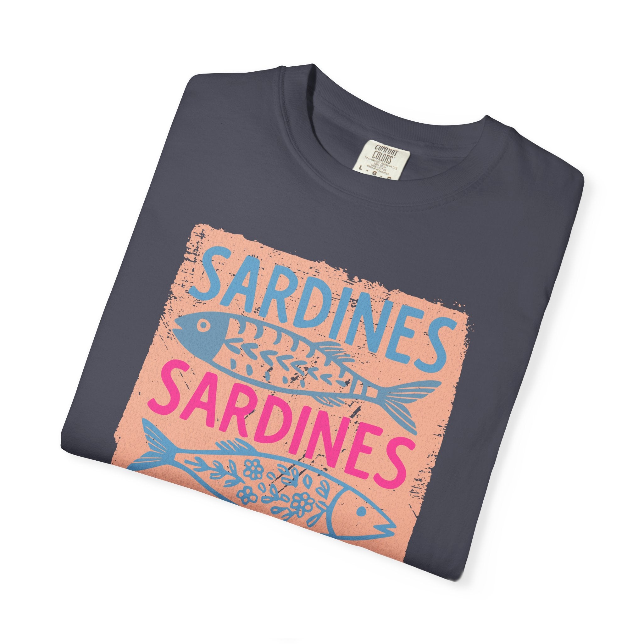 Sardines Textured Graphic T-Shirt — Retro Fish Print Tee