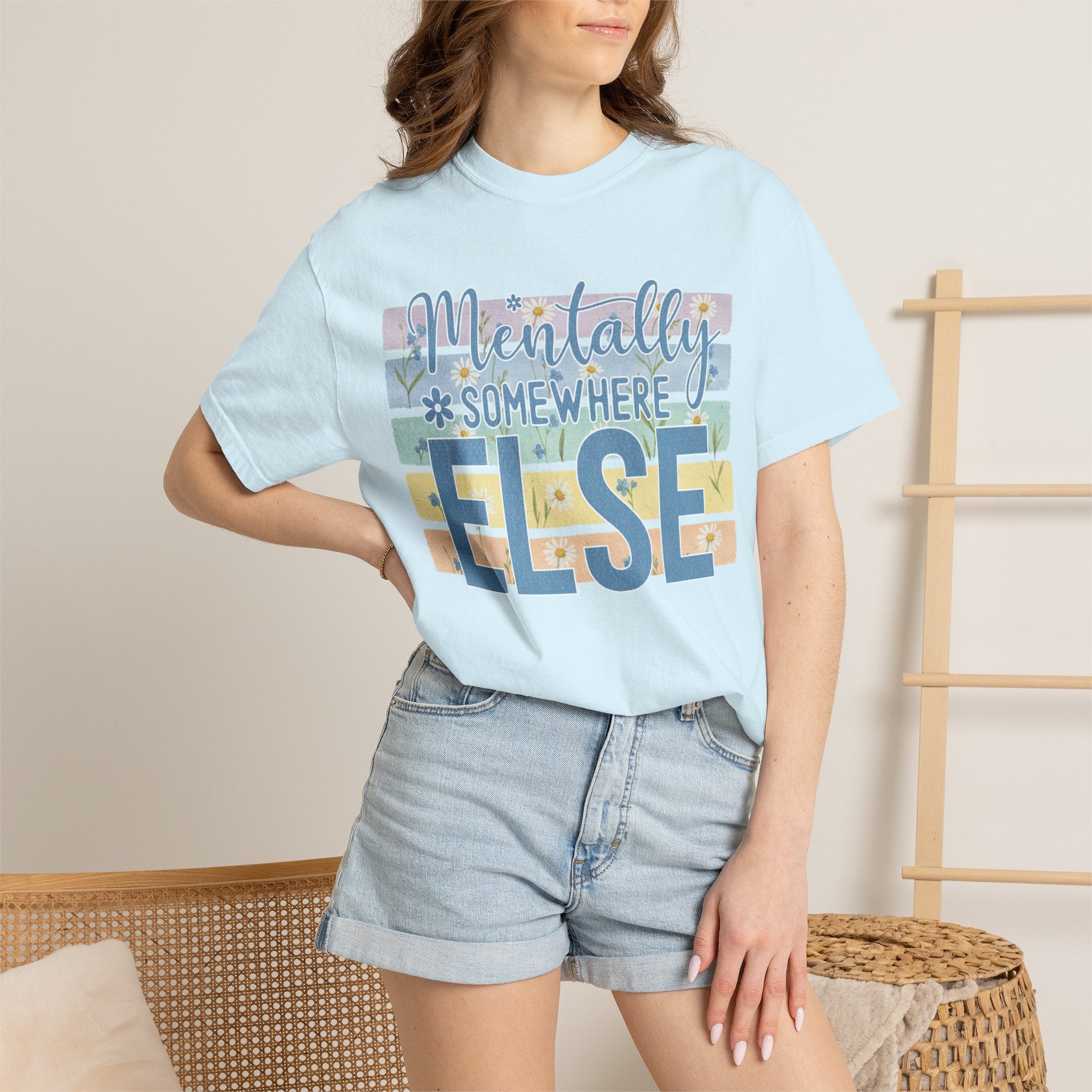 Textured Mentally Somewhere Else T-Shirt — Relaxed Beachy Vibes Graphic Tee