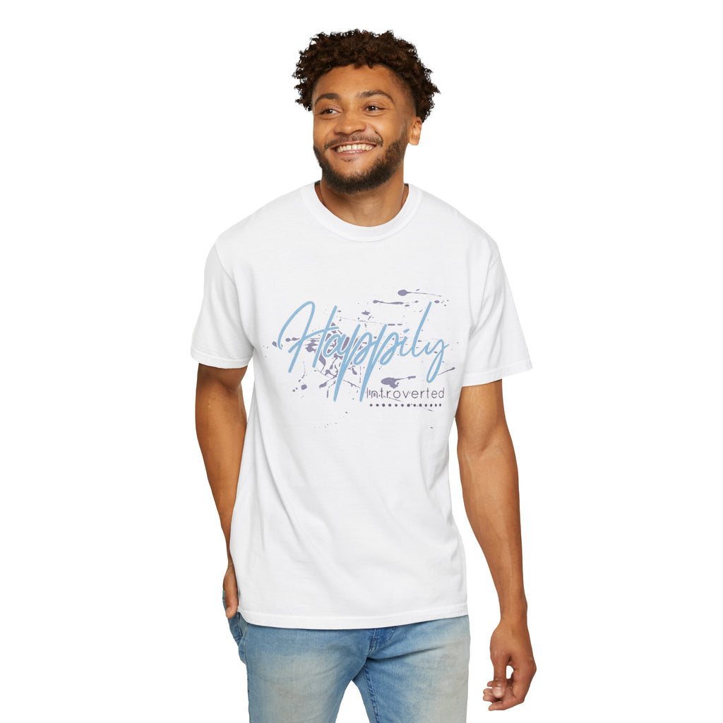 Introverted Aesthetic Textured Tee — "Happily" Script Graphic T-Shirt