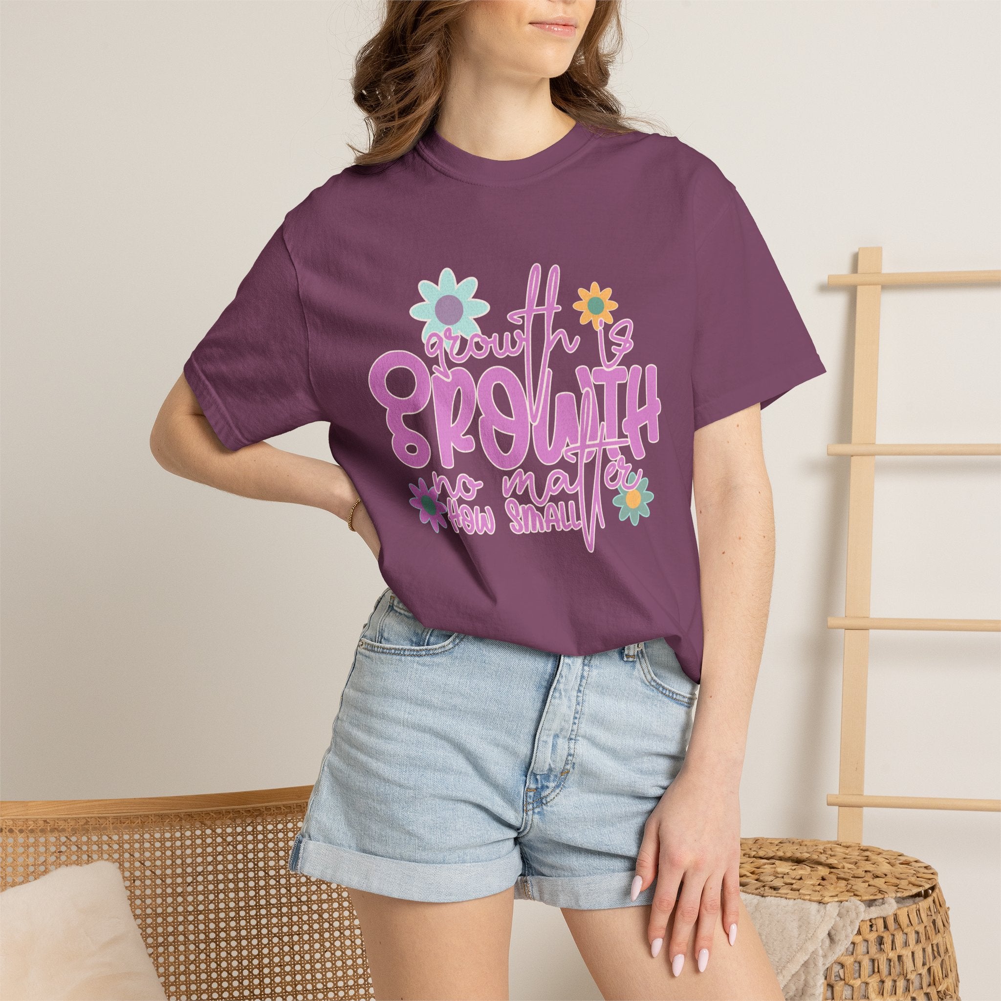 Textured Growth Is Growth T-Shirt — "Growth Is Growth No Matter How Small" Floral Tee