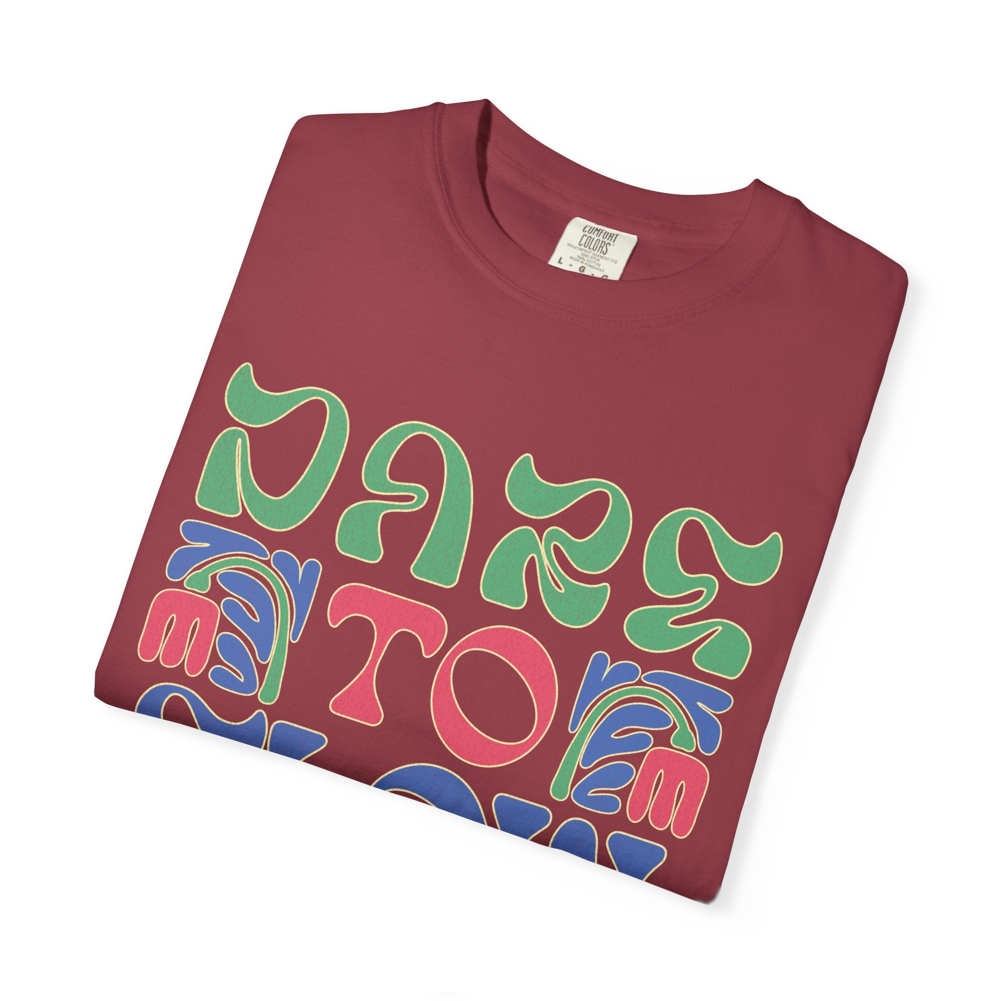 Dare To Flow T-Shirt | Textured Retro Groovy Typography, Colorful Wave Design