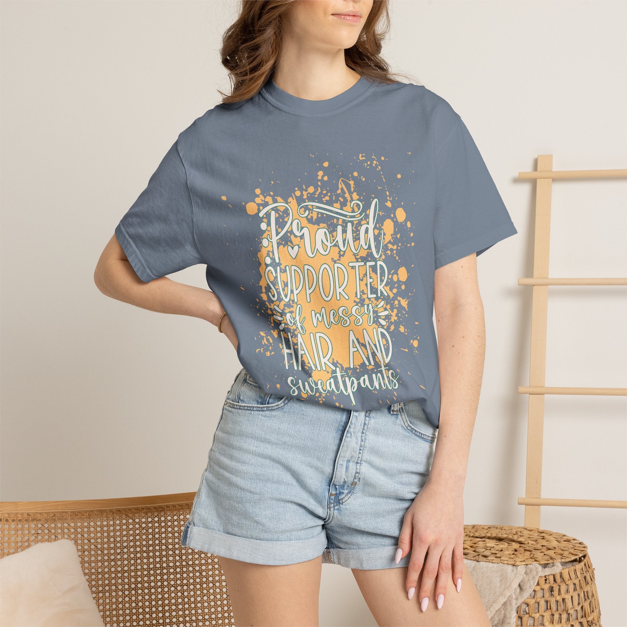 Textured Support My Messy Hair T-Shirt — Funny Mom/Parent Casual Tee