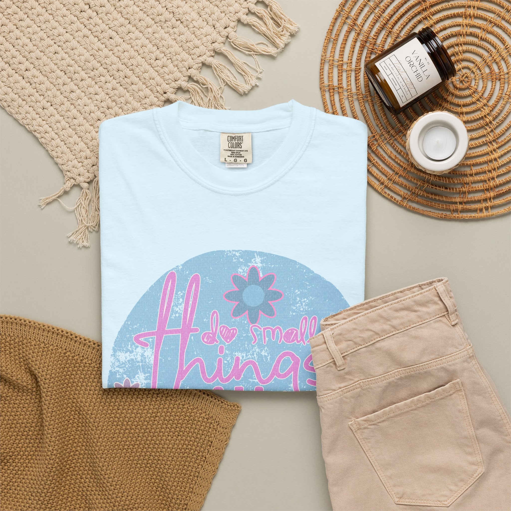 Textured T‑Shirt — "Do Small Things With Great Love" Floral Graphic