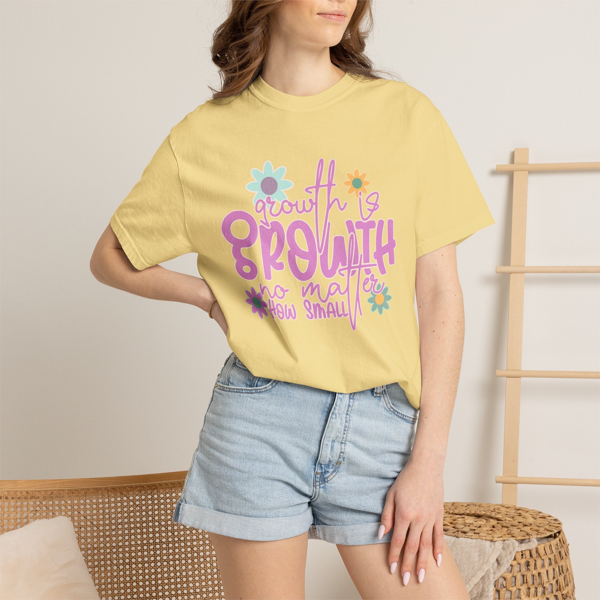 Textured Growth Is Growth T-Shirt — "Growth Is Growth No Matter How Small" Floral Tee