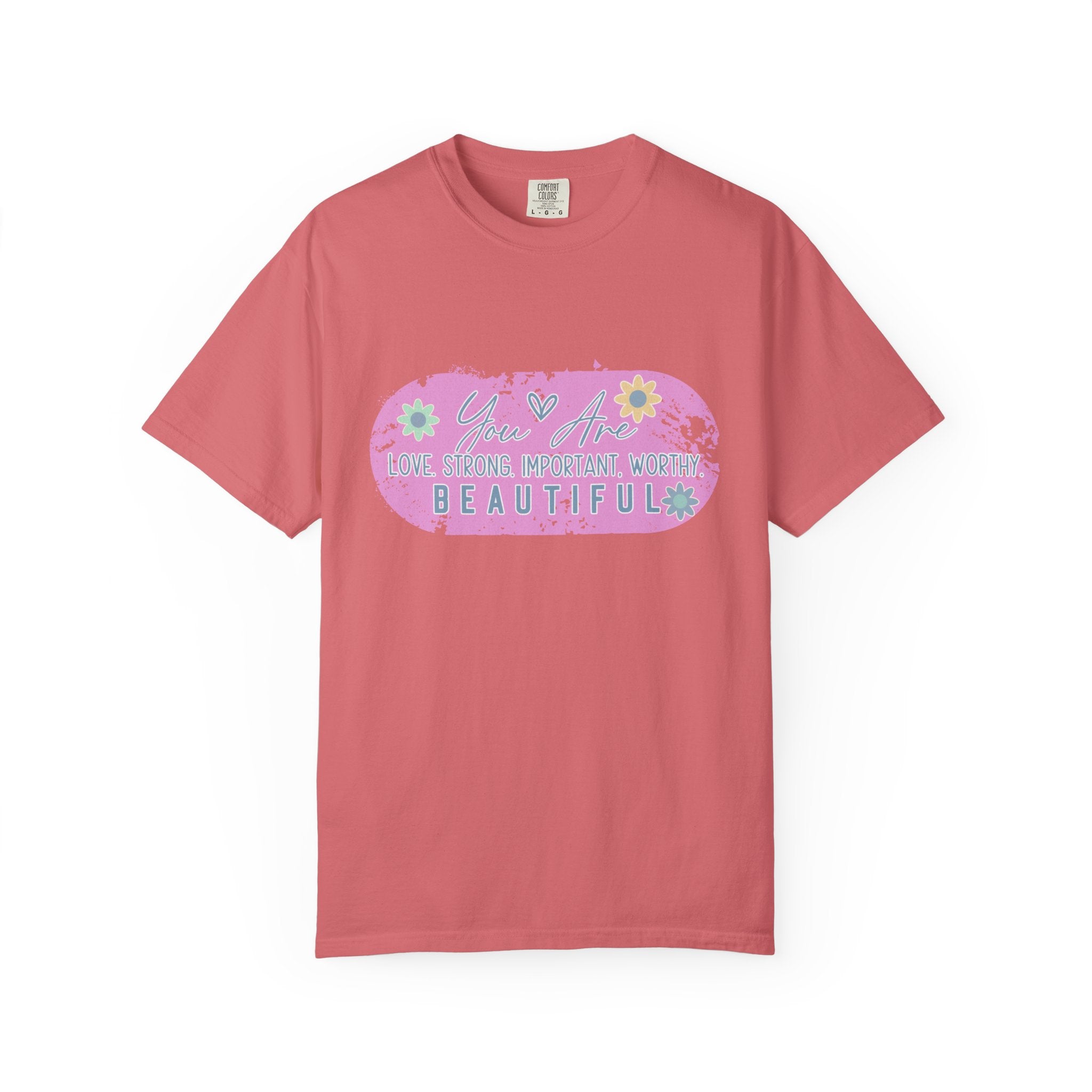 Textured T-Shirt — She is Brave, Strong, Worthy, Beautiful Floral Graphic Tee