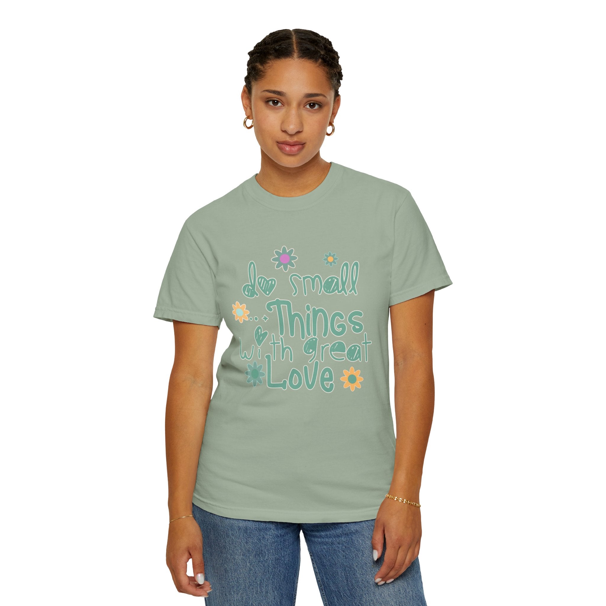 Textured T-Shirt — “Do Small Things With Great Love” Floral Inspirational Tee