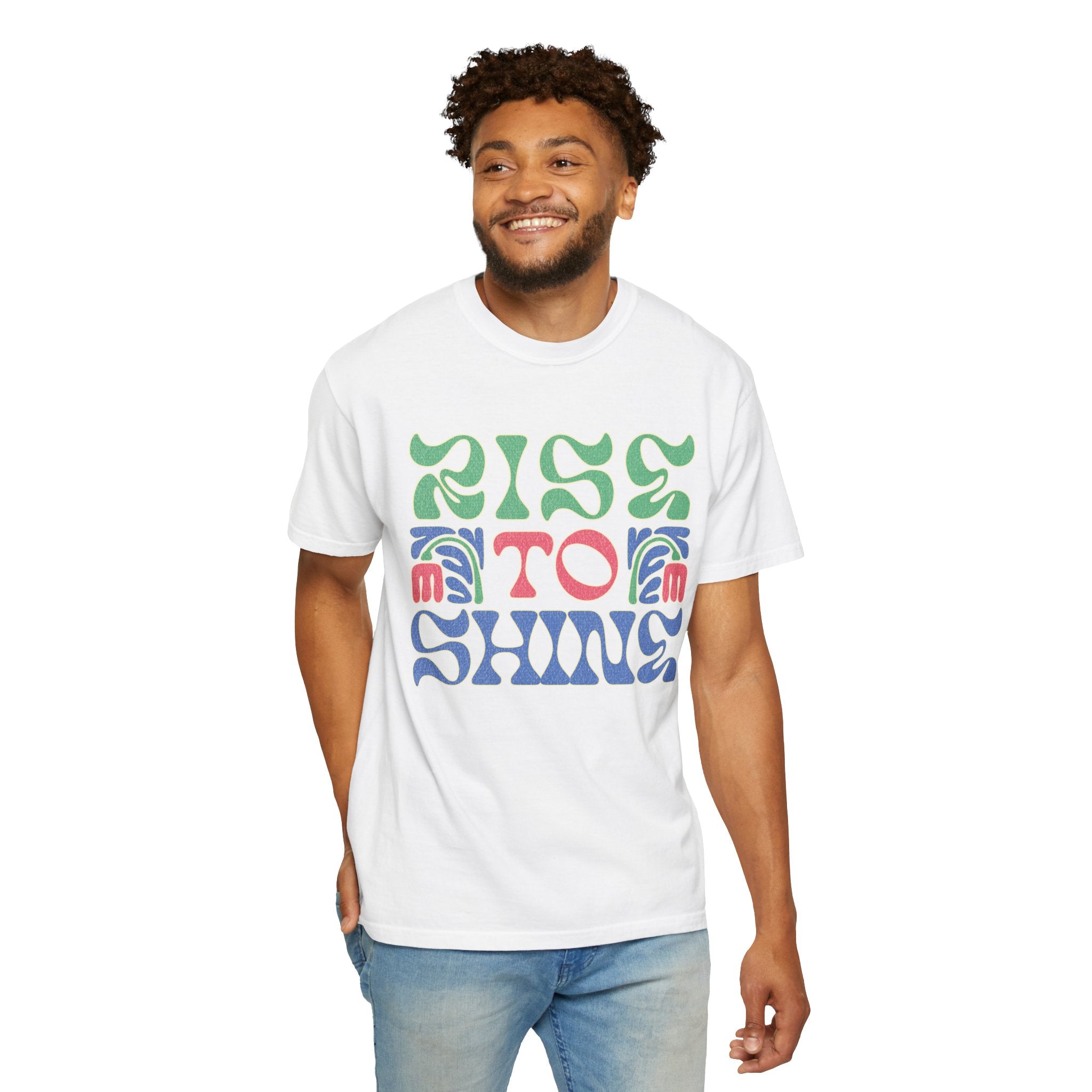 Textured Rise to Shine T-shirt | Retro Psychedelic Lettering