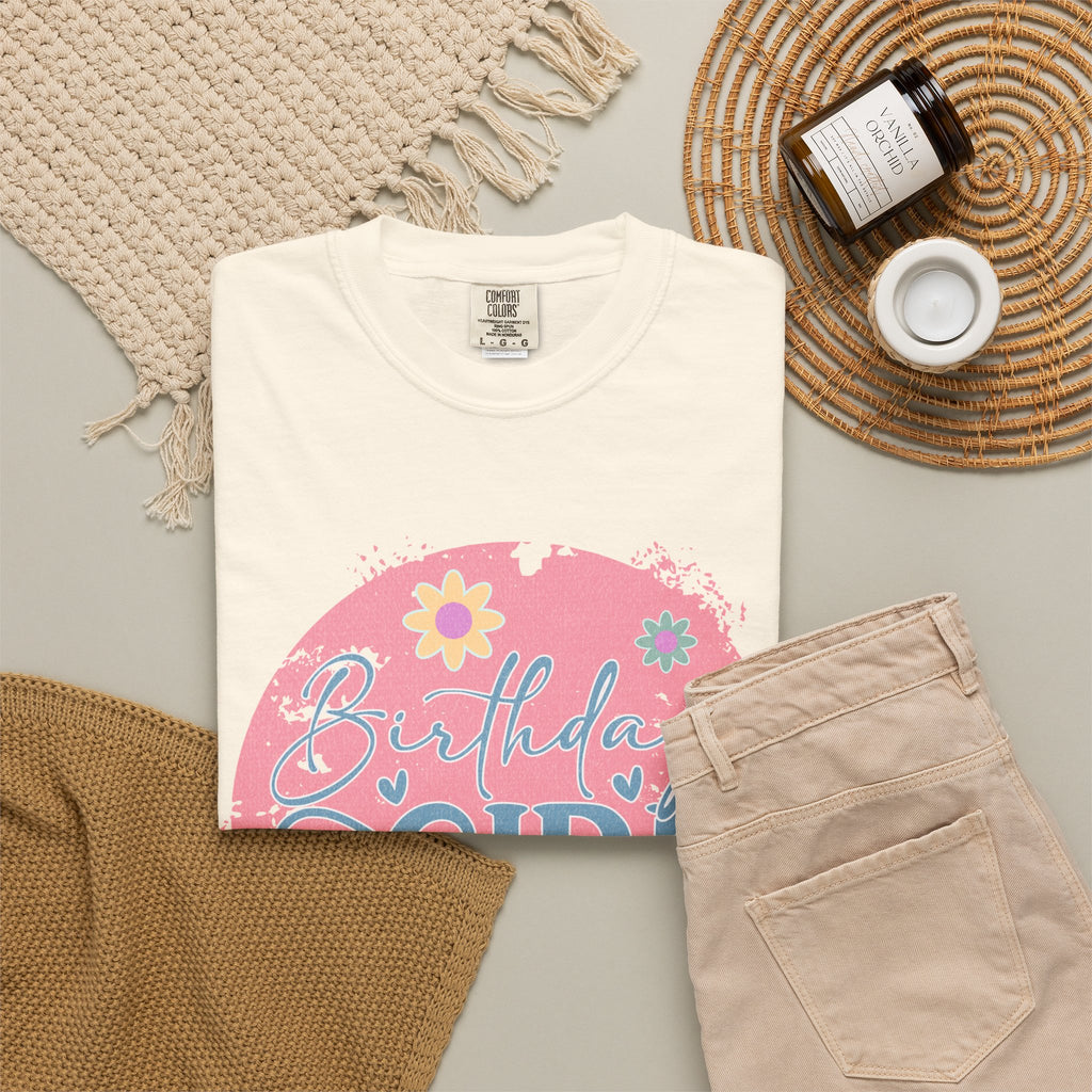 Birthday Girl Textured T-Shirt — Floral Pink Celebration Tee